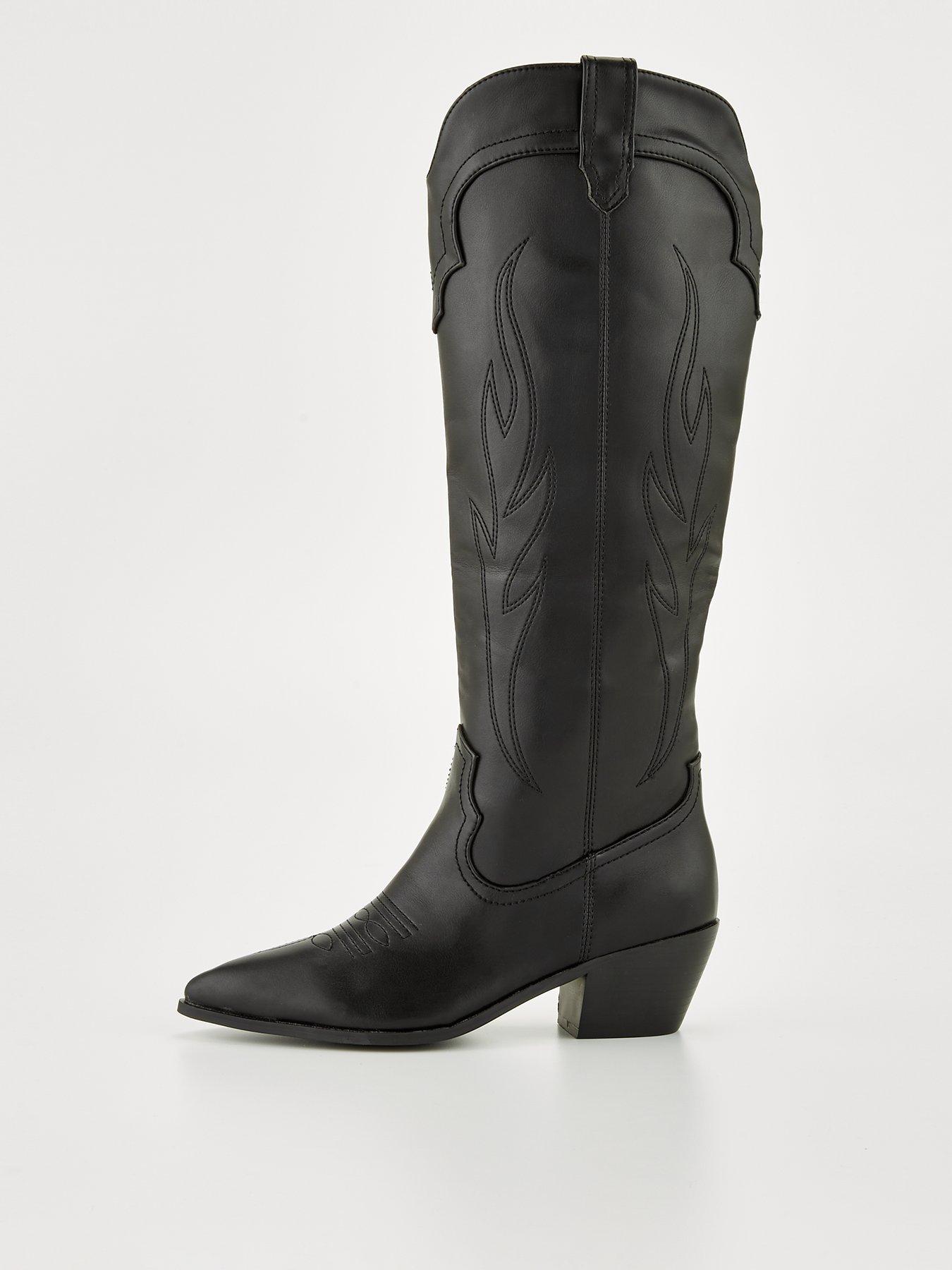 Raid Egypt Knee Cowboy Boots Black