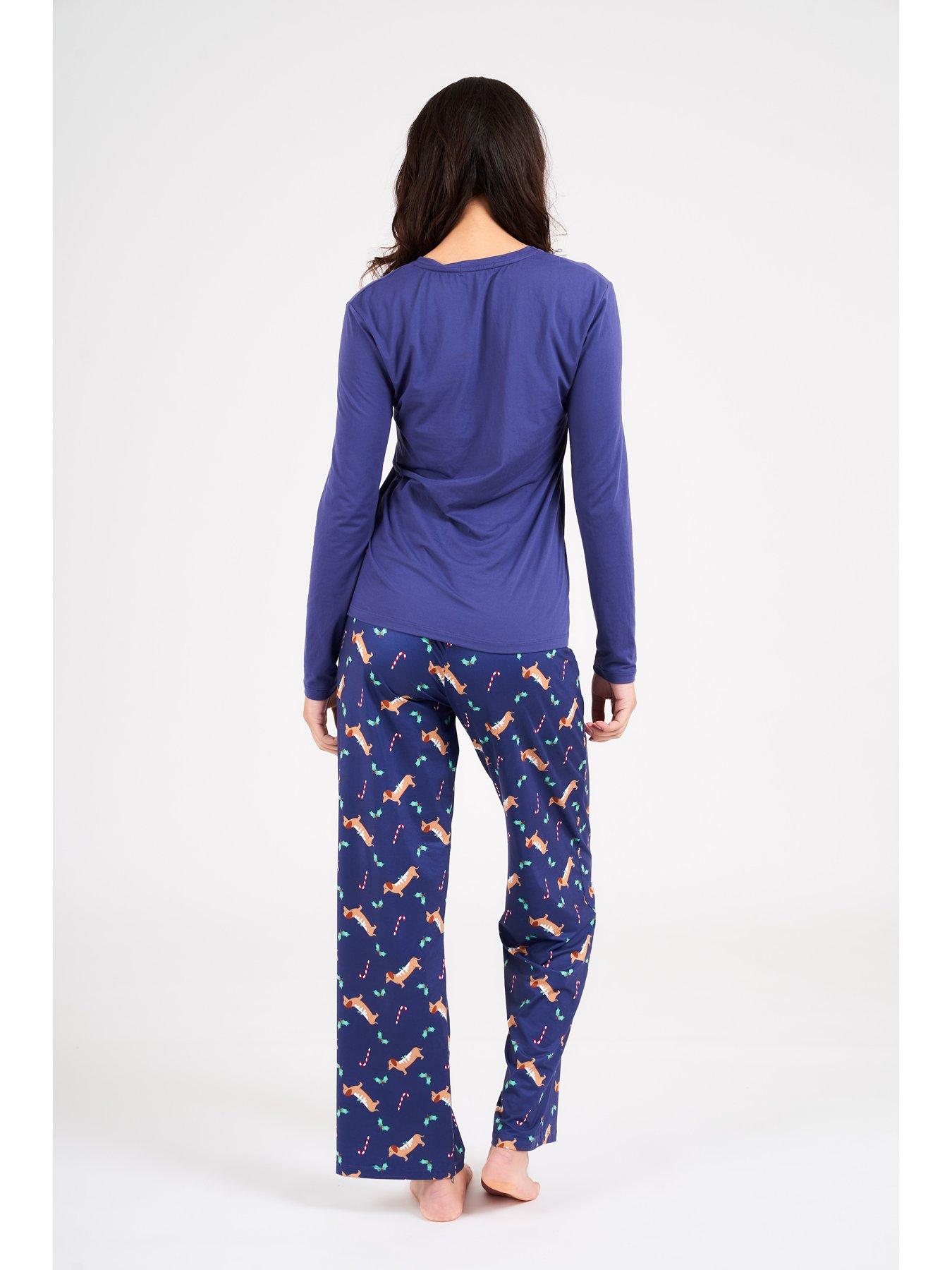 Loungeable Yule Dog Long Sleeve Top And Trouser Pyjamas Blue