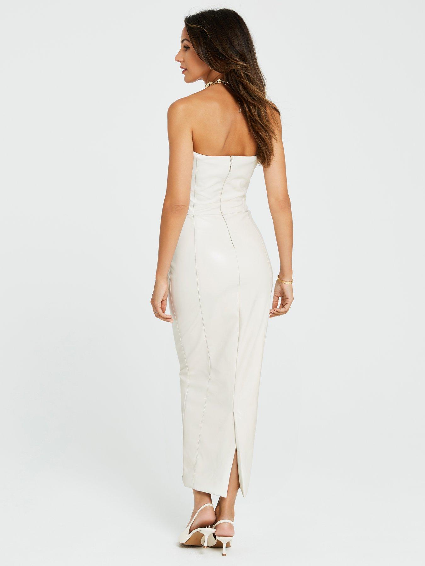 Michelle Keegan Bandeau Corset PU Midi Dress - Cream