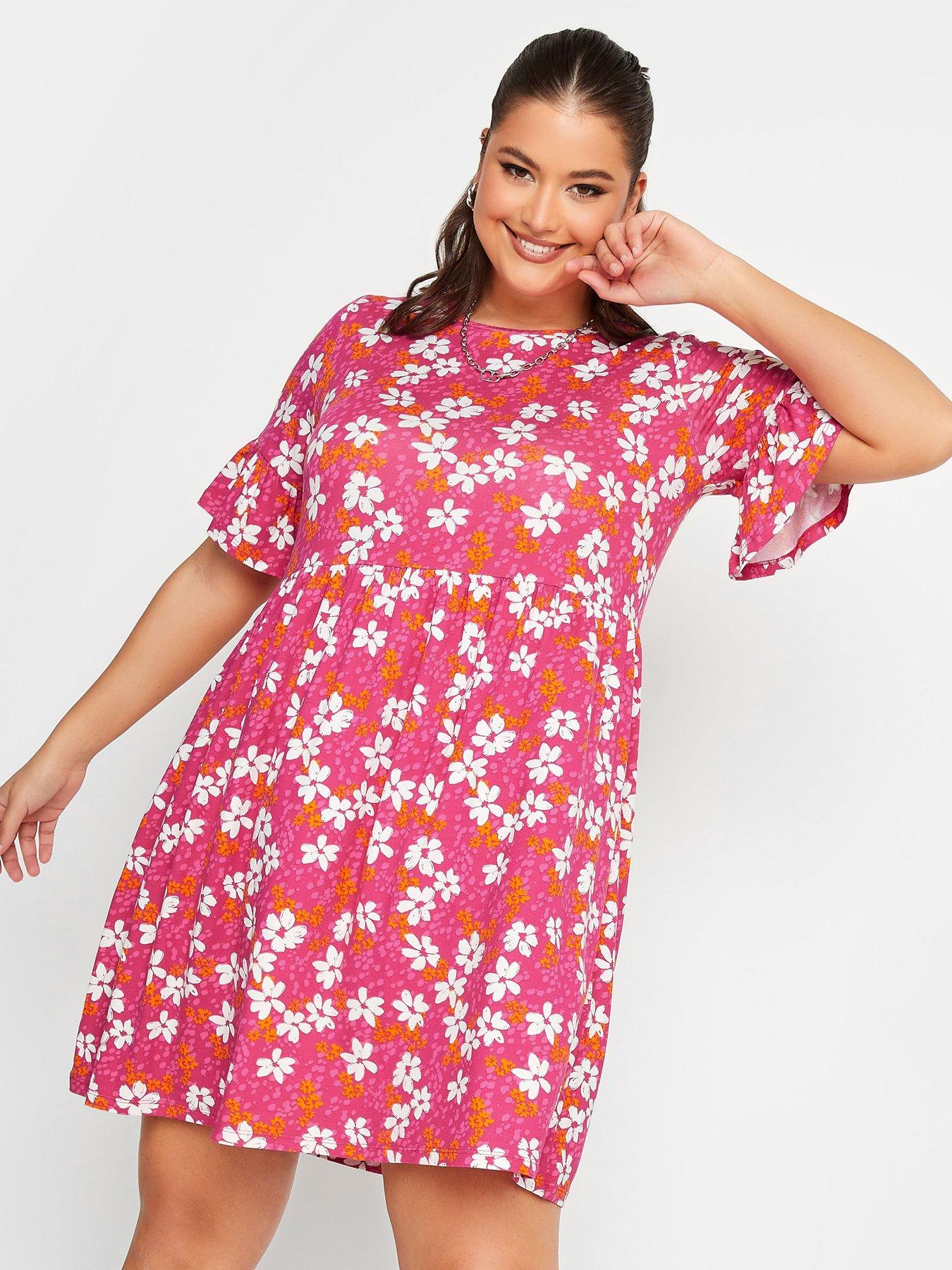 Smock Floral Tunic Dress Pink