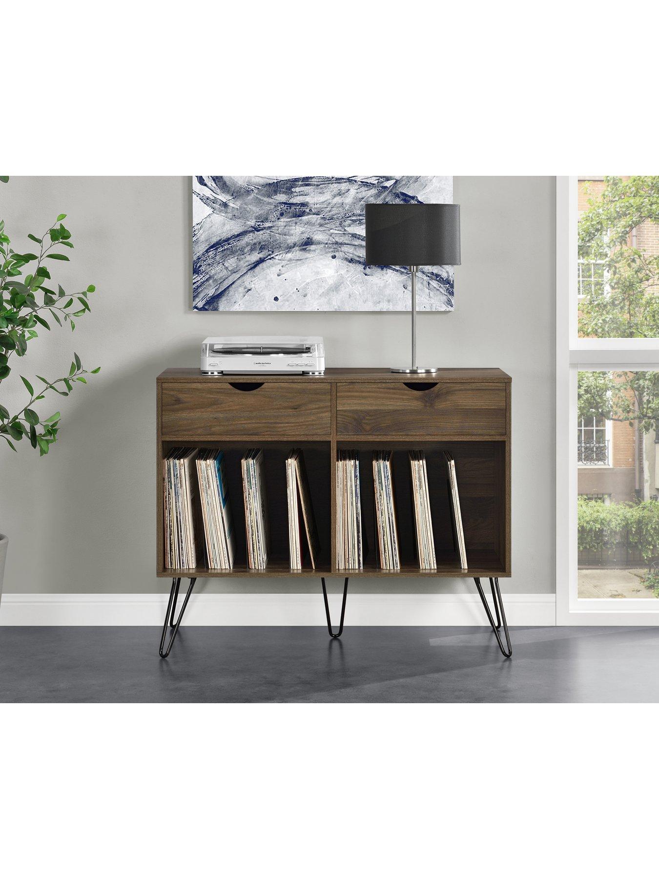 Novogratz Concord 2 Drawer Side Table/Turntable Stand Walnut