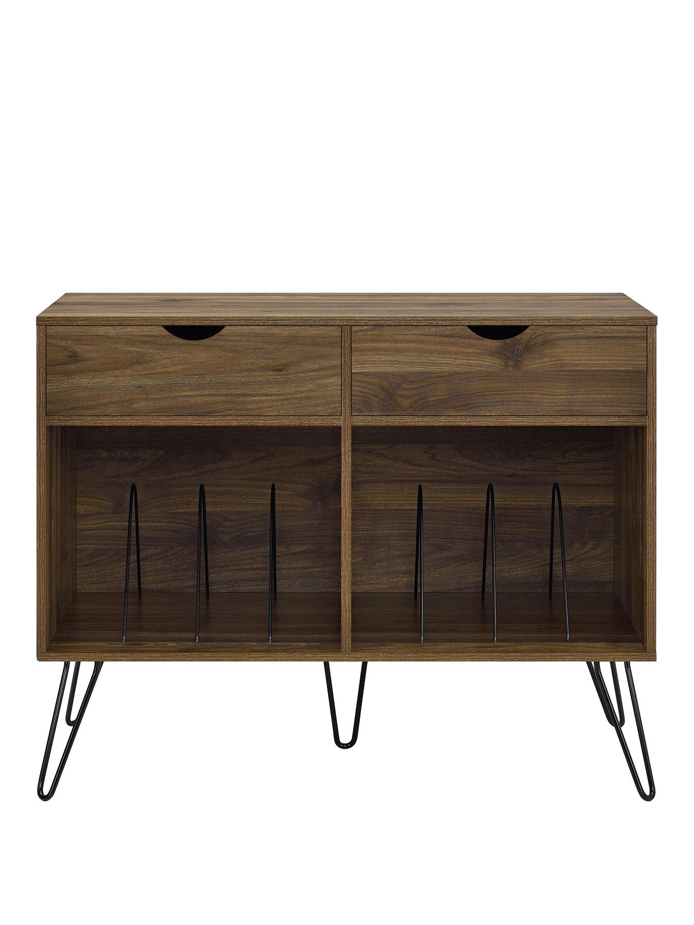 Novogratz Concord 2 Drawer Side Table/Turntable Stand Walnut