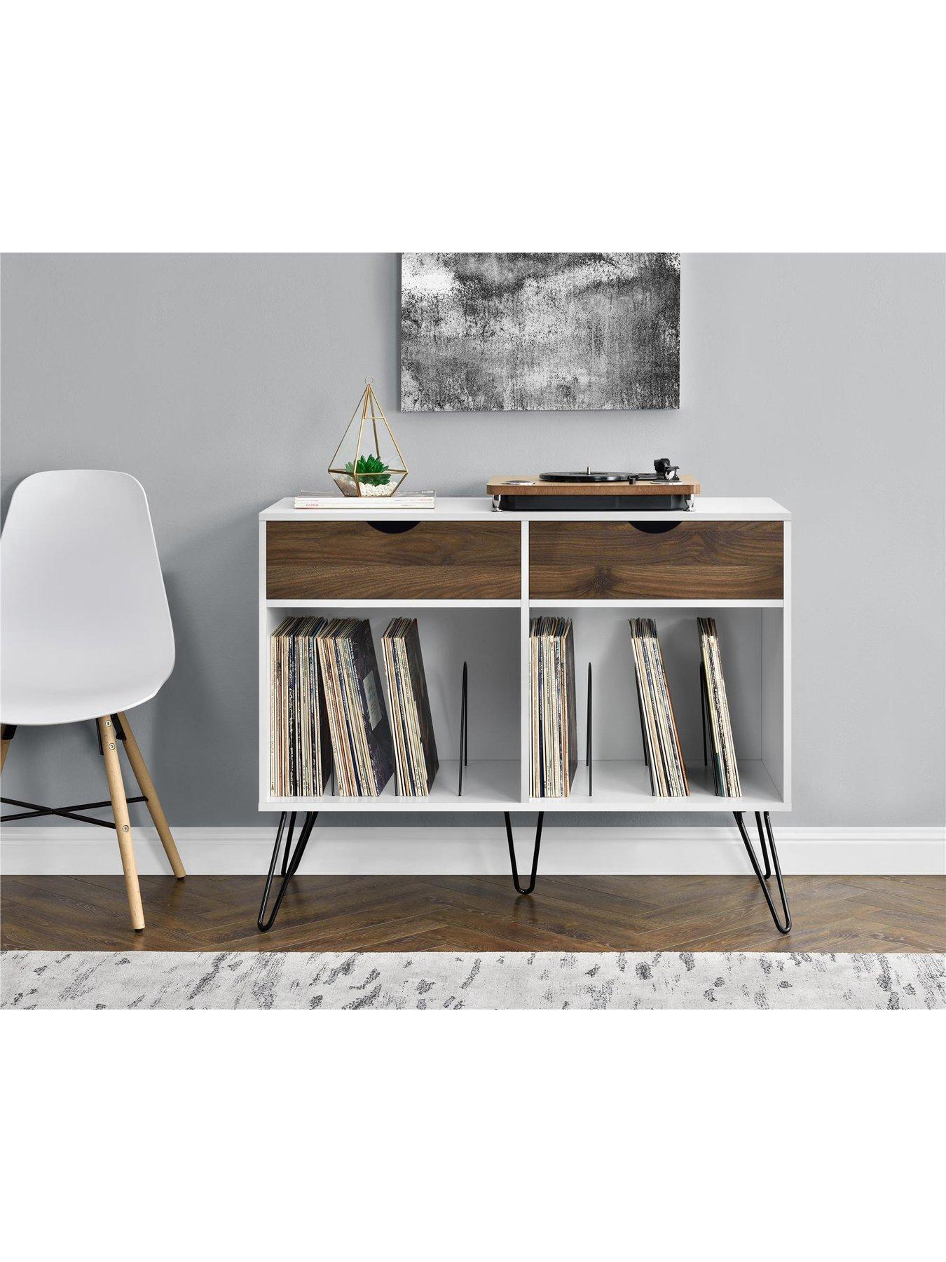 Image 1 of 4 of Novogratz Concord 2 Drawer Side Table/Turntable Stand - White/Oak