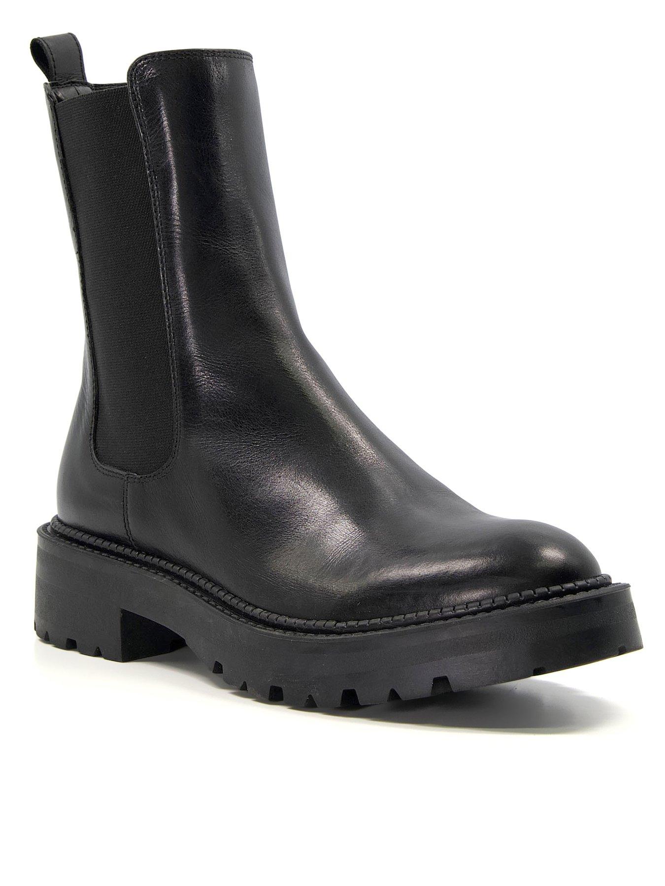 Dune Picture Leather Cleated Biker Boots Black