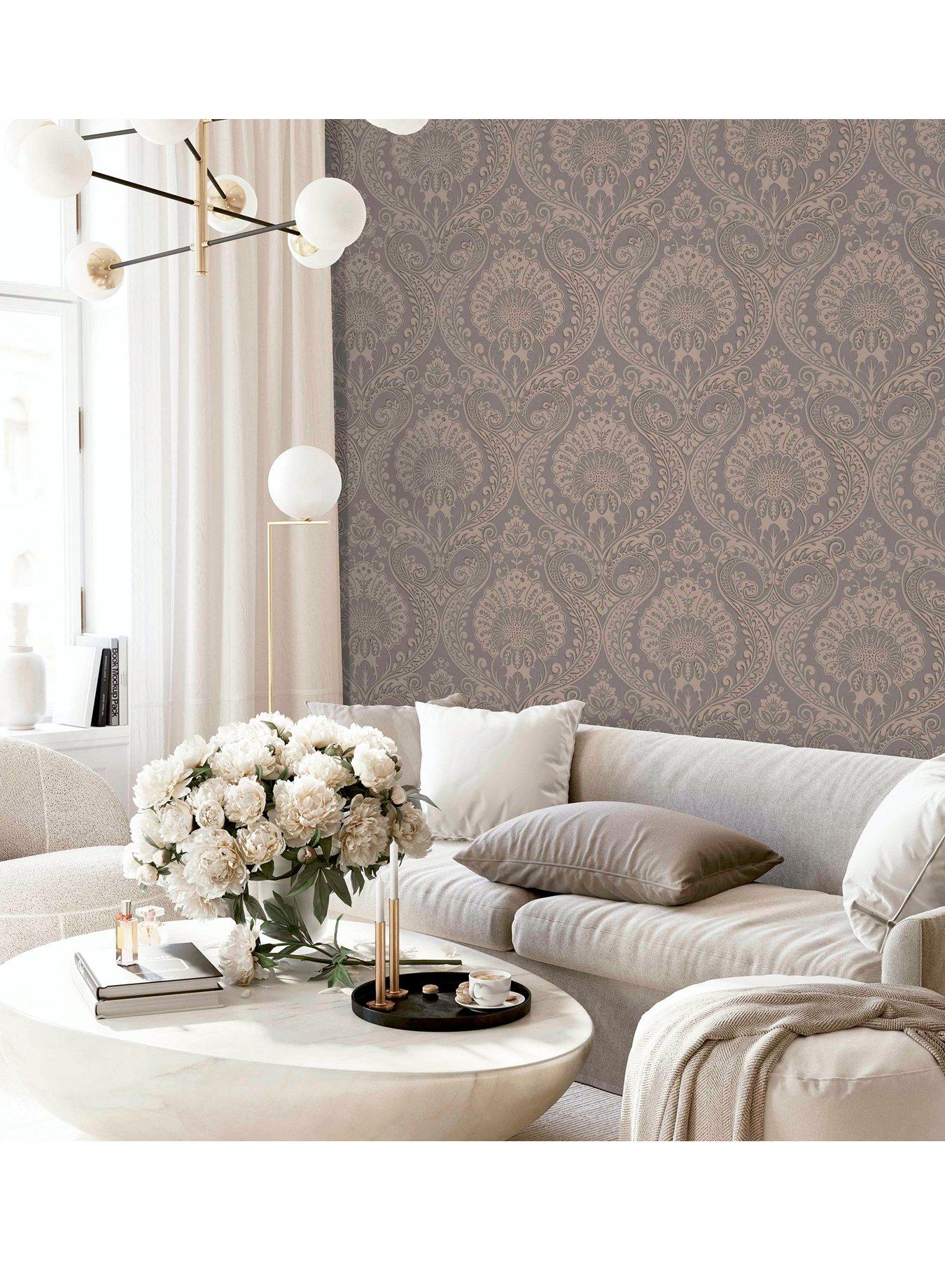 ARTHOUSE Luxe Damask Chocolate Rose Gold Wallpaper
