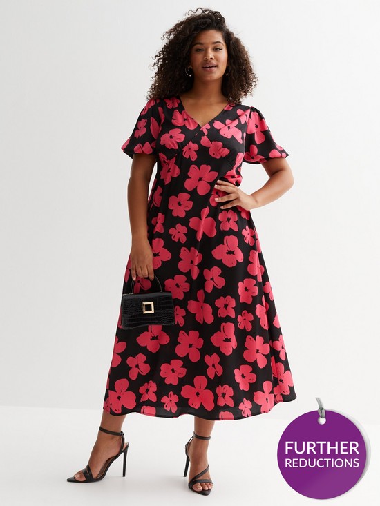 front image of new-look-curves-floral-puff-sleeve-midi-dress-print