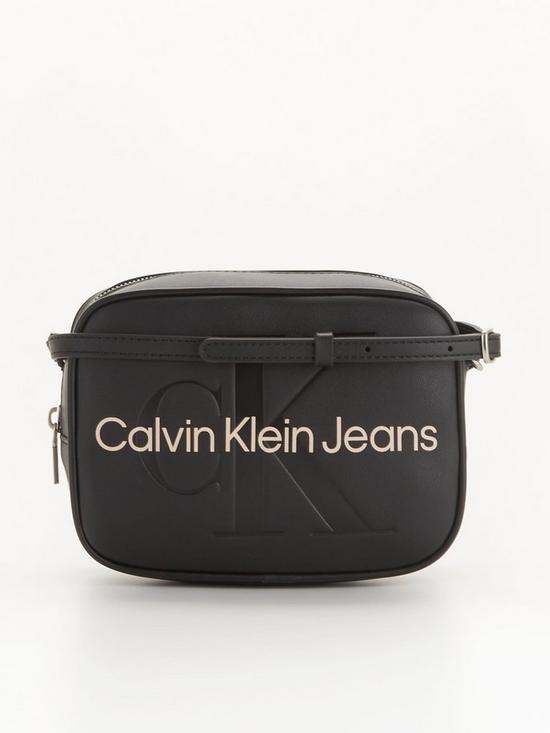 front image of calvin-klein-jeans-sculpted-monogram-cross-body-camera-bag-black