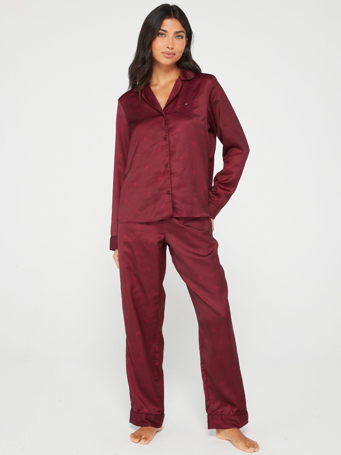 Long Sleeve Satin Pyjama Set - Red