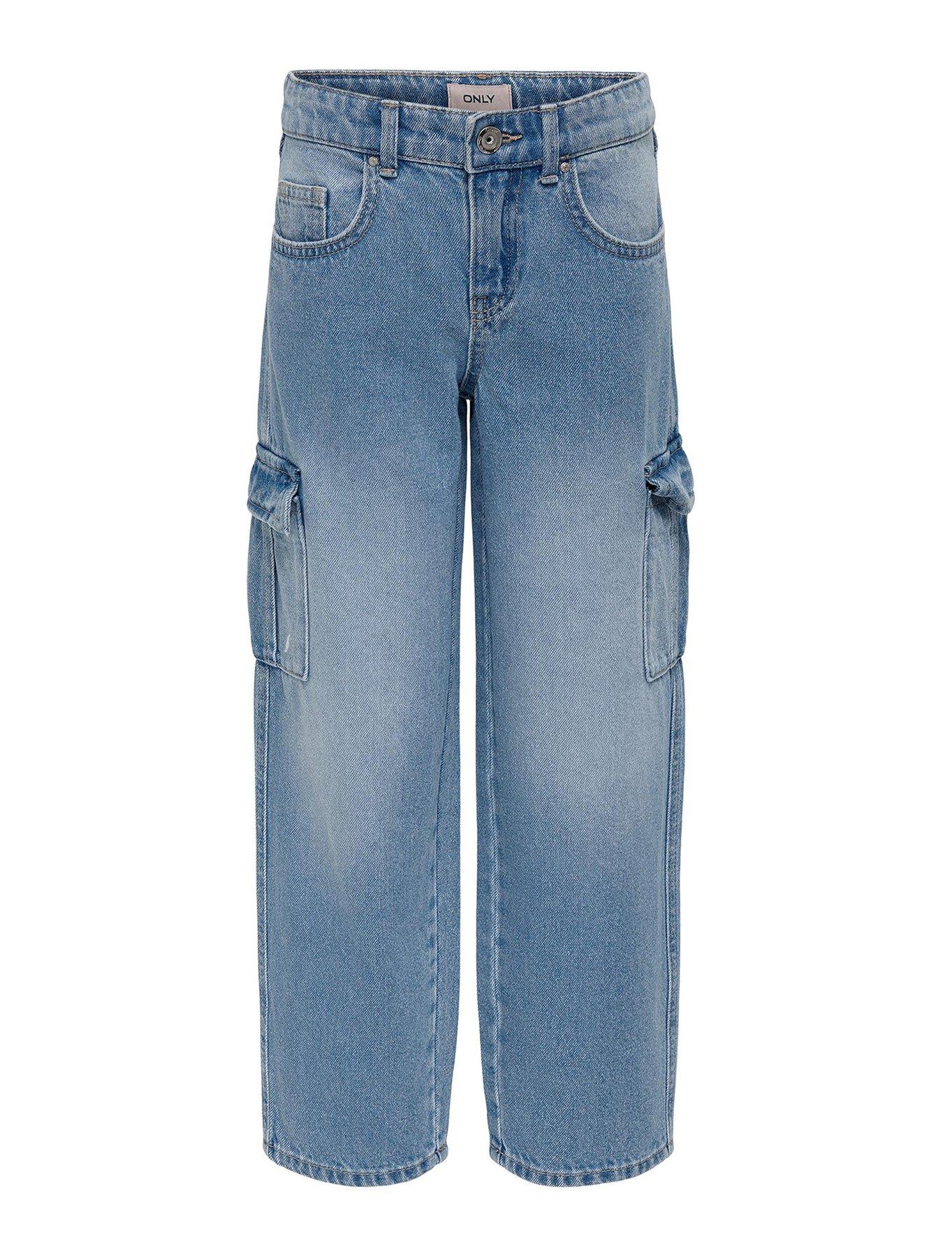 undefined Girls Wide Cargo Jeans - Light Blue Denim