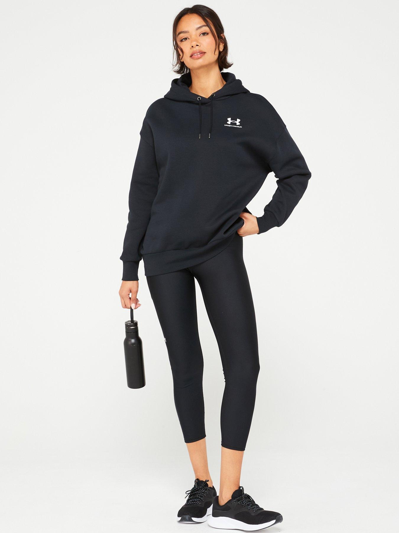  image of under-armour-womens-training-essentials-fleece-hoodie-blackwhite