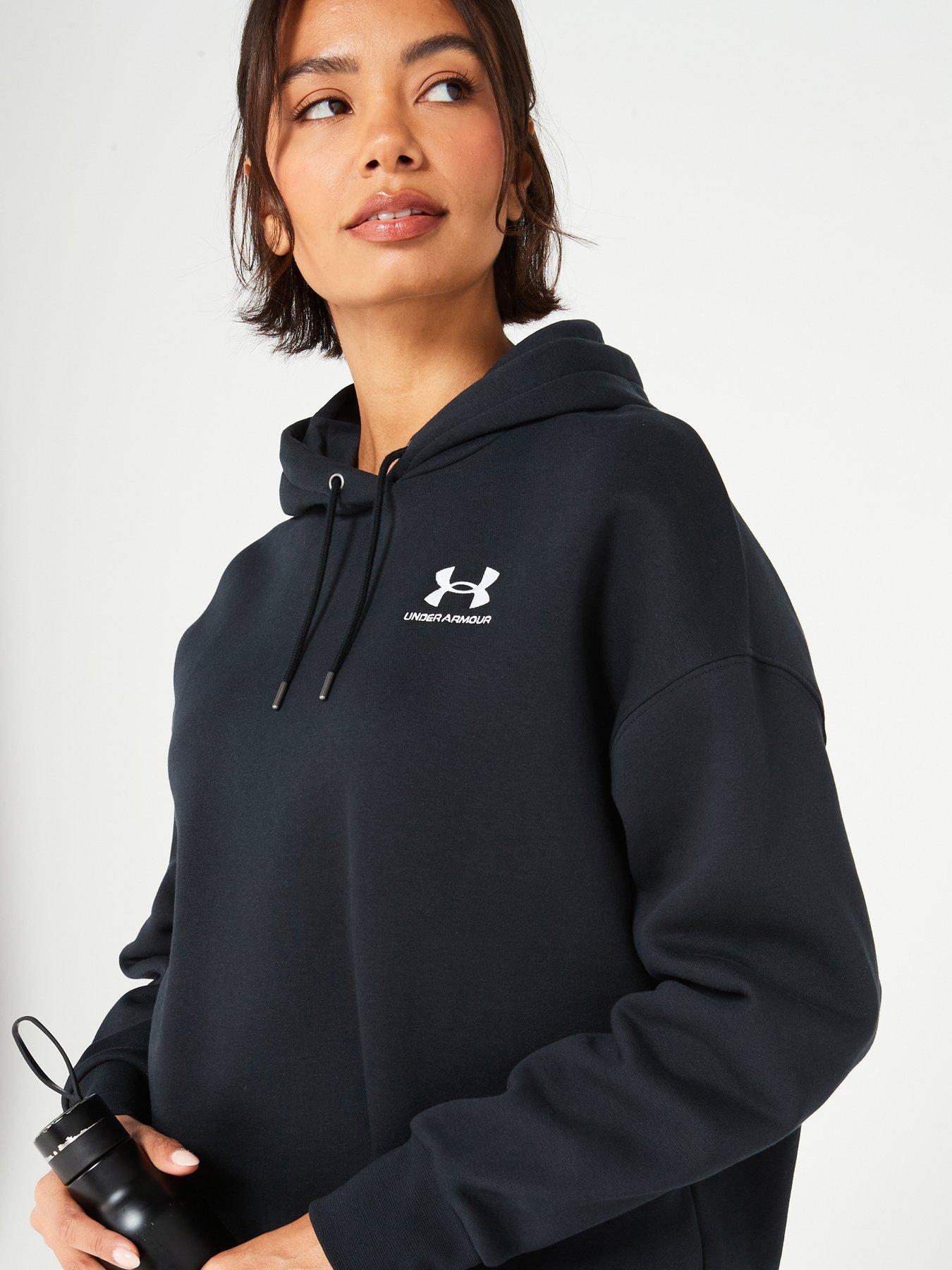  image of under-armour-womens-training-essentials-fleece-hoodie-blackwhite