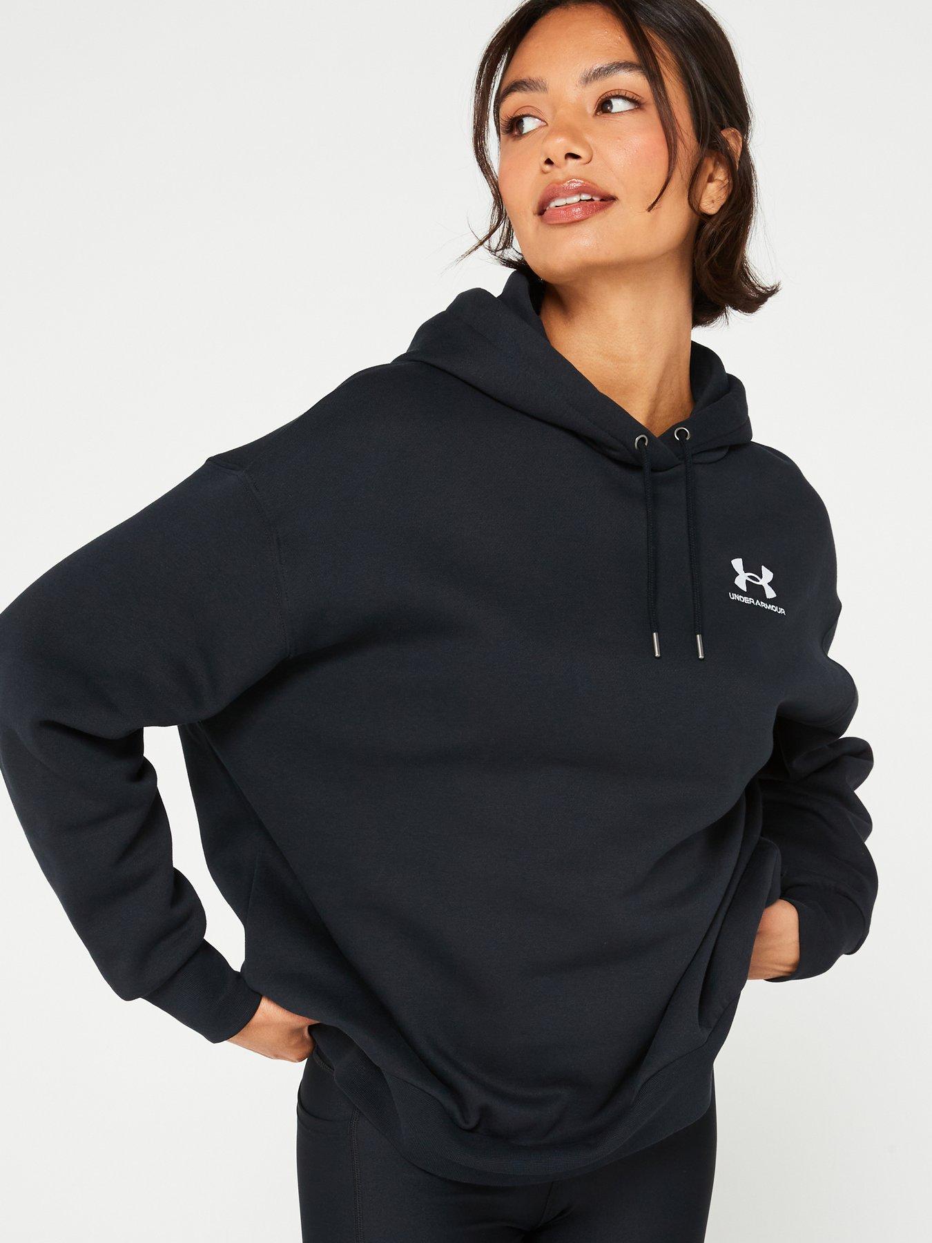  image of under-armour-womens-training-essentials-fleece-hoodie-blackwhite