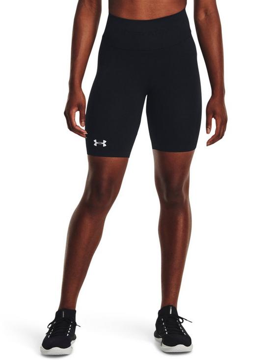 front image of under-armour-training-seamless-shorts-black