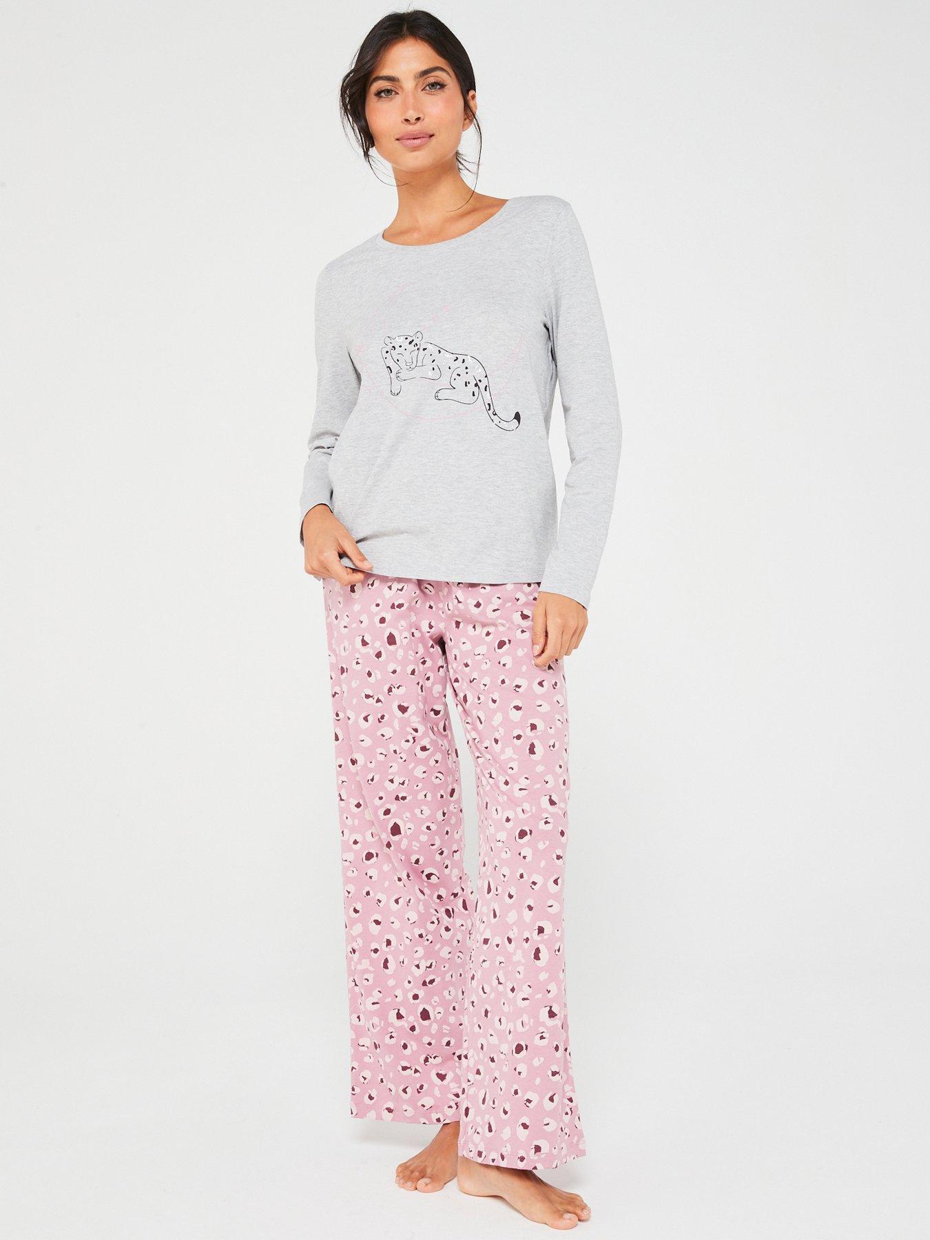 Women's Long-Sleeve Tee & Wide-Leg Pajama Pants Sleep Set