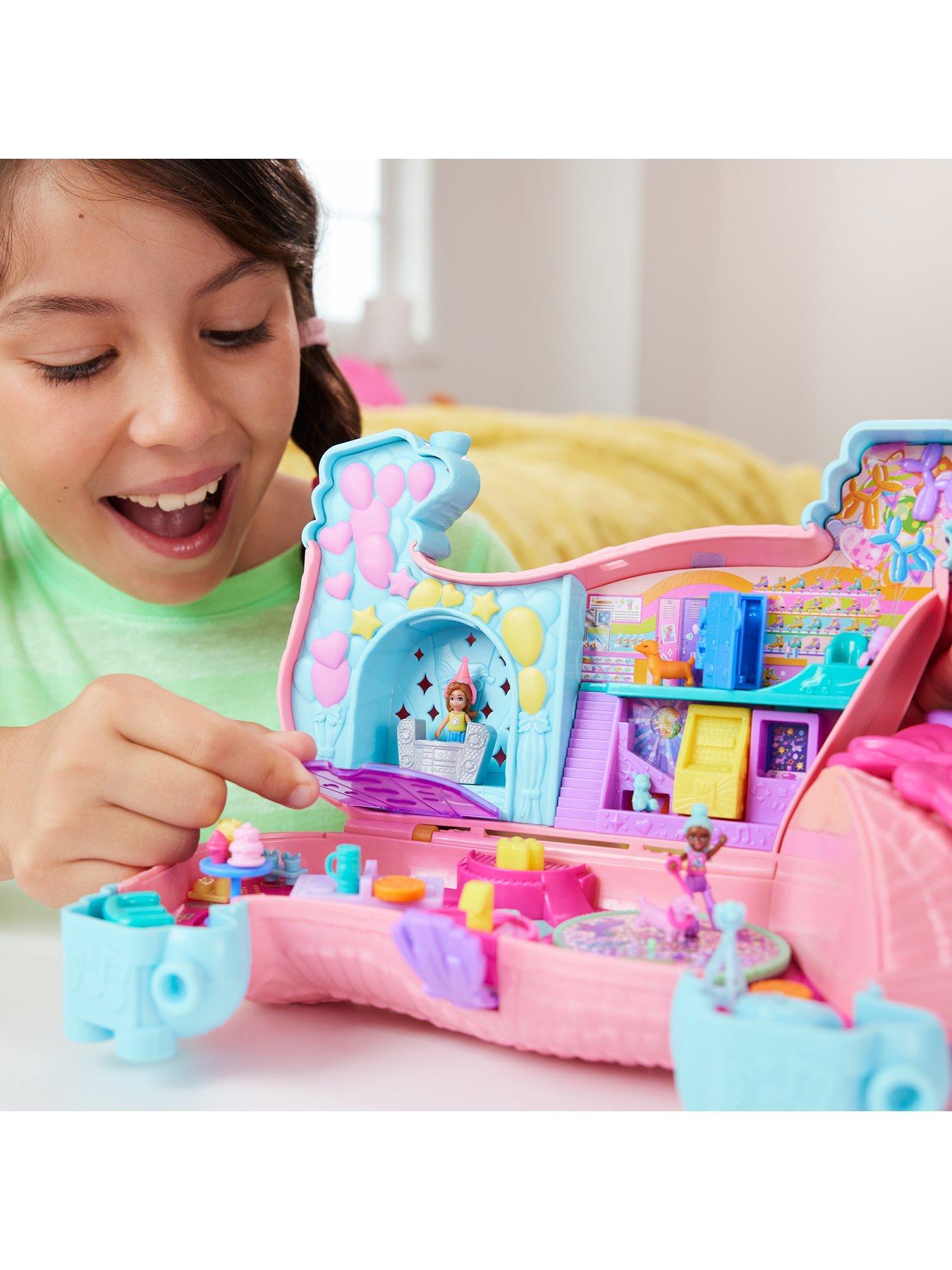 Polly Pocket 2-in-1 Unicorn Party Travel Toy, Large Compact with 2 Dolls &  25 Surprise Accessories 