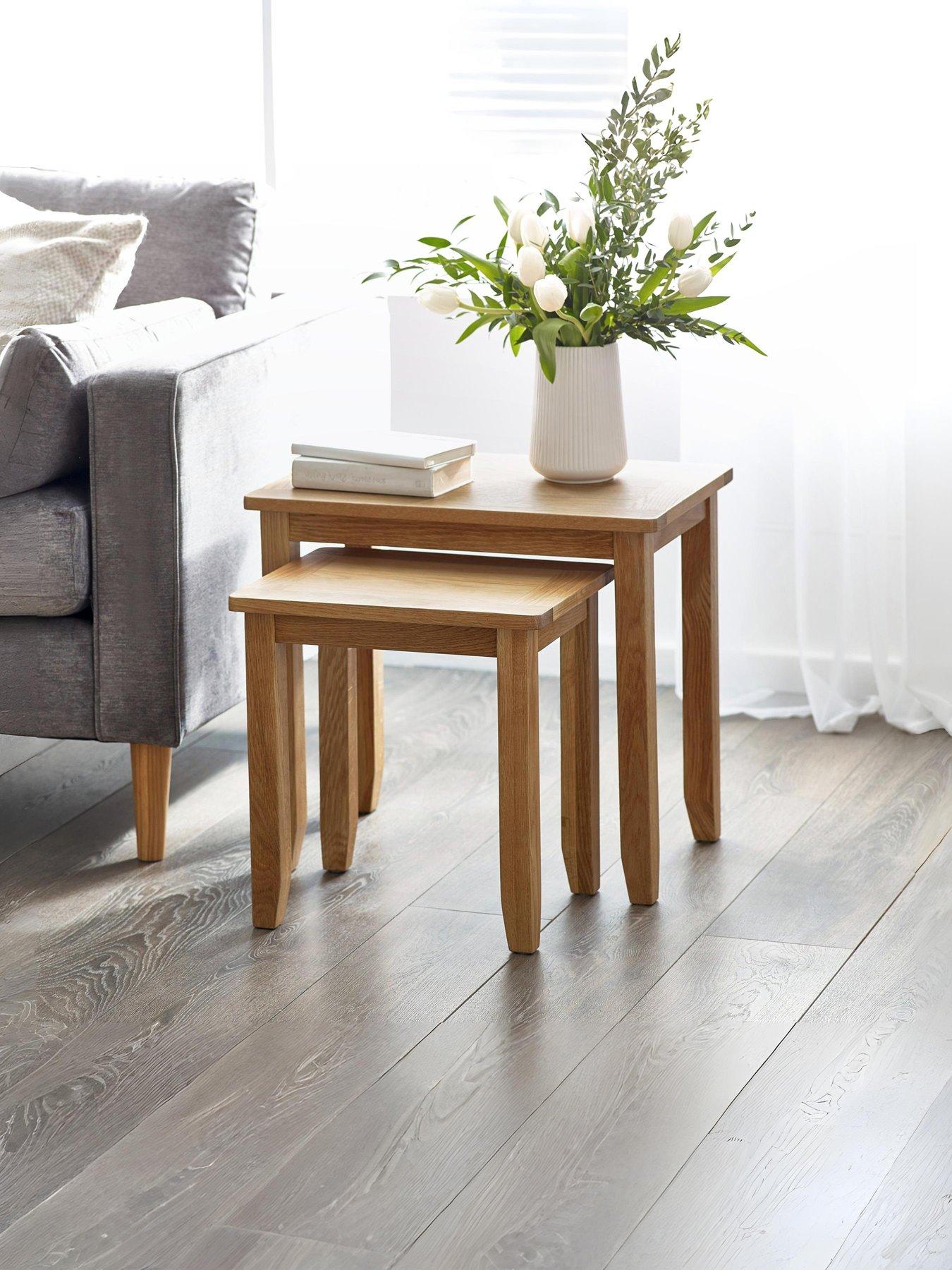 undefined Mallory Ready Assembled Solid Oak/Oak Veneer Nest of 2 Tables