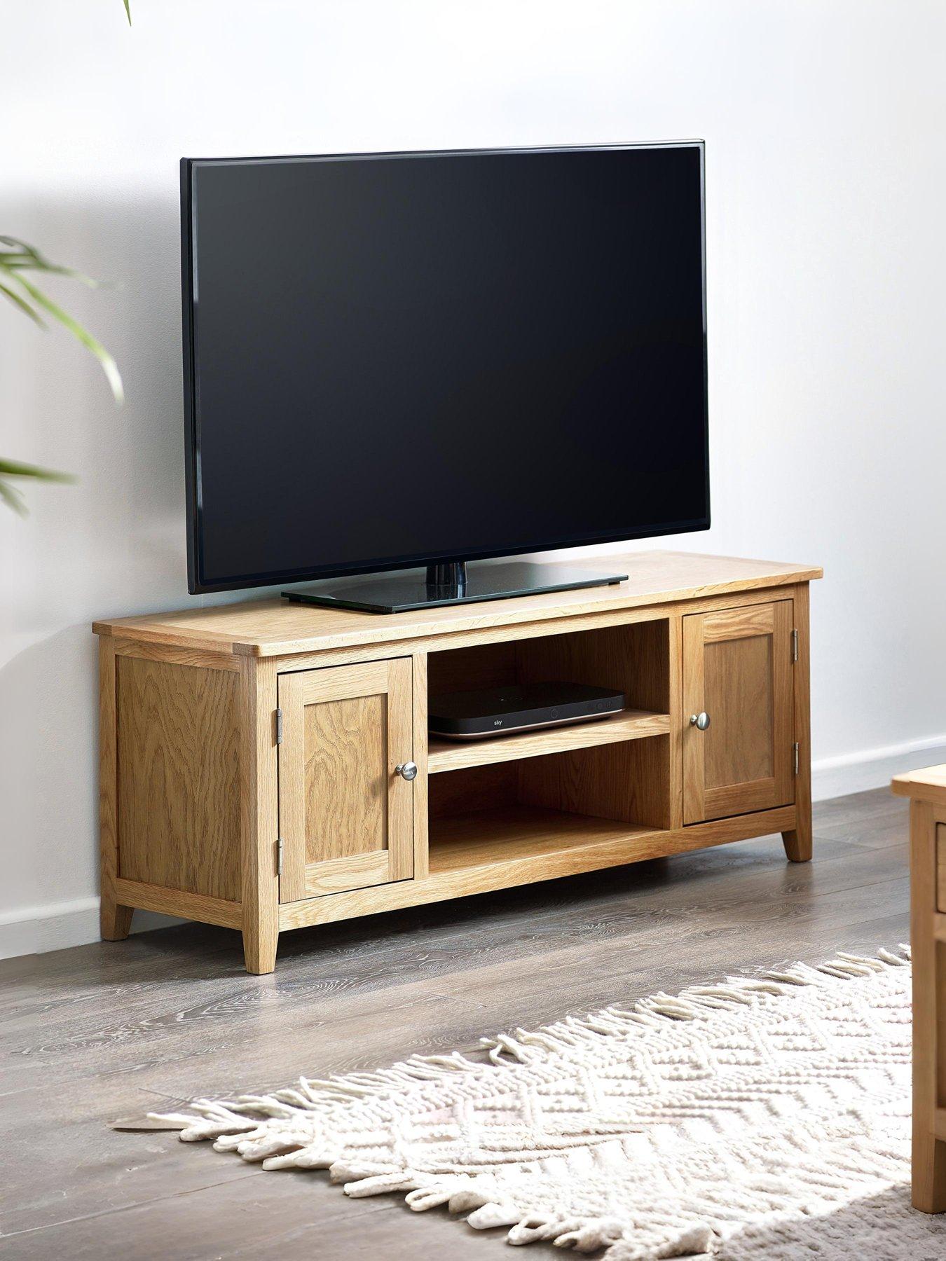 undefined Mallory Ready Assembled Solid Oak/Oak Veneers Widescreen TV Unit - fits up to 70 inch TV