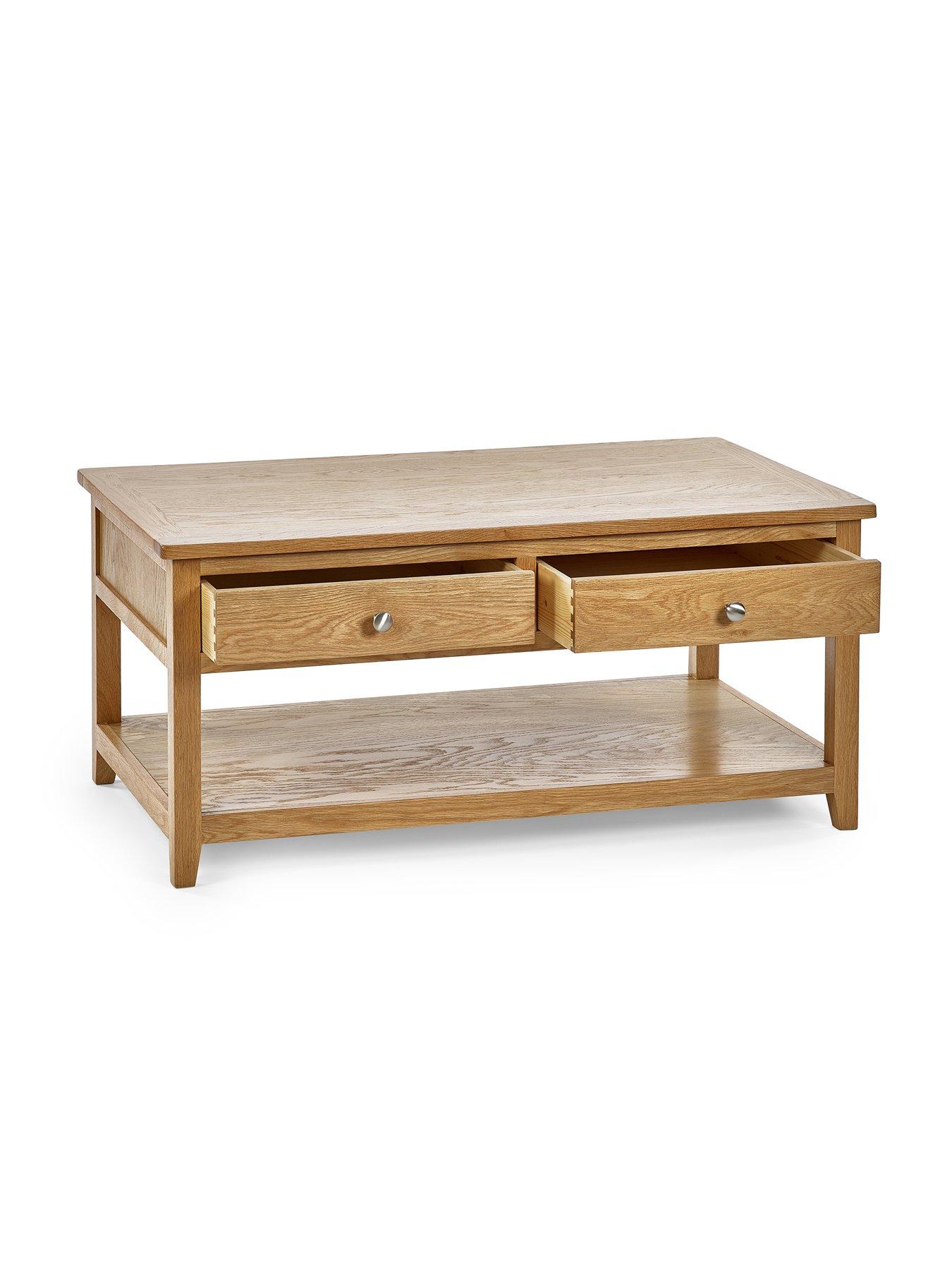 image of julian-bowen-mallory-ready-assembled-solid-oakoak-veneer-2-drawer-coffee-table