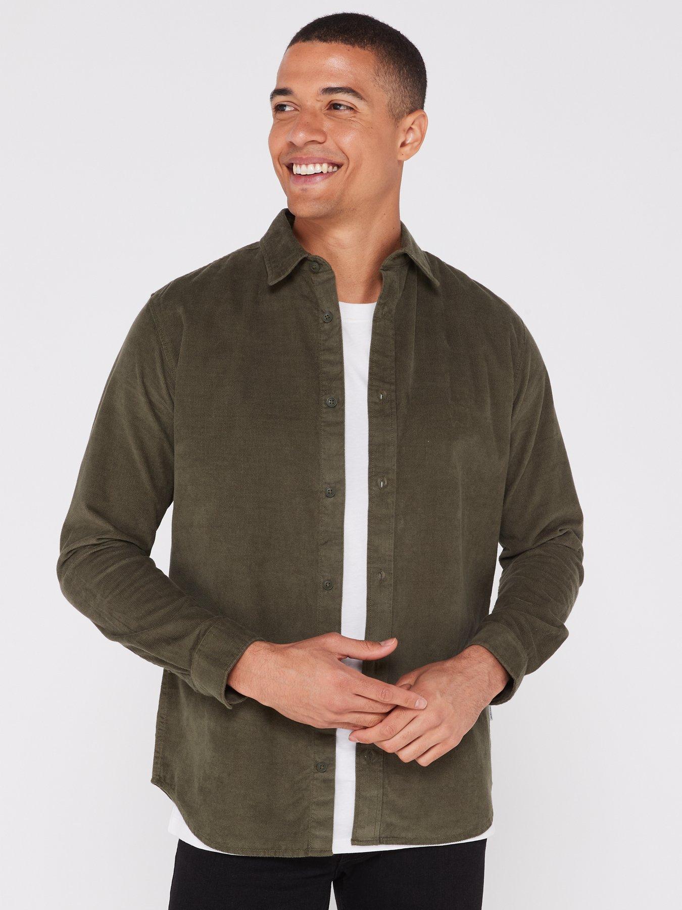 Plain Corduroy Long Sleeve Shirt Green