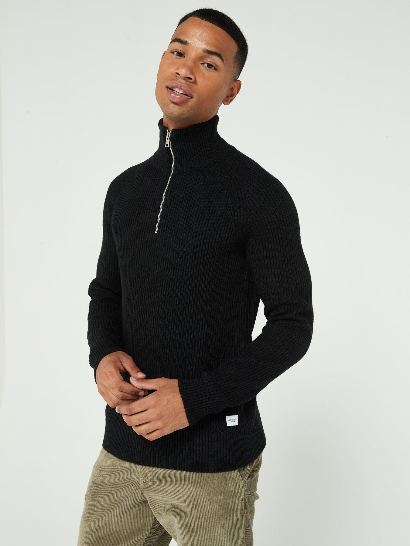 Jack Jones Jack Jones Pannel Knit Half Zip Jumper Black littlewoods