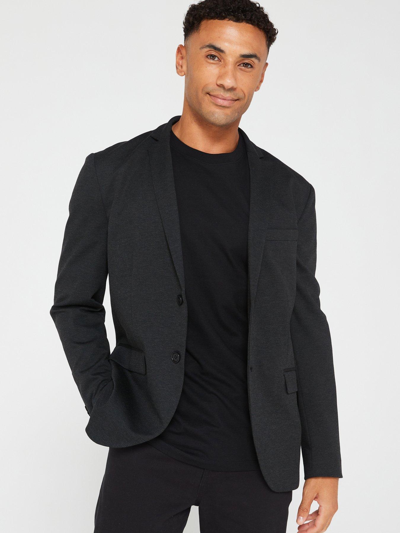 Slim Stretch Textured Tailored Blazer - Black, Blazers