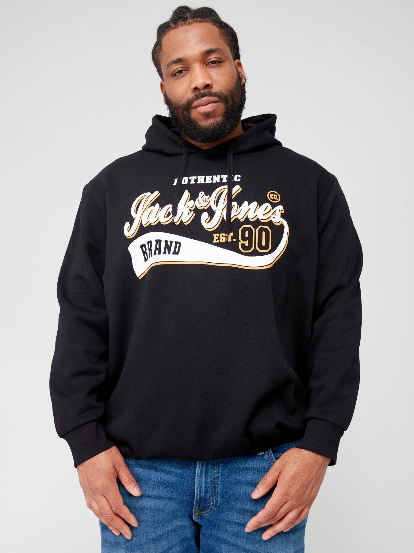 Jack Jones Plus Authentic Logo Hoodie Black littlewoods