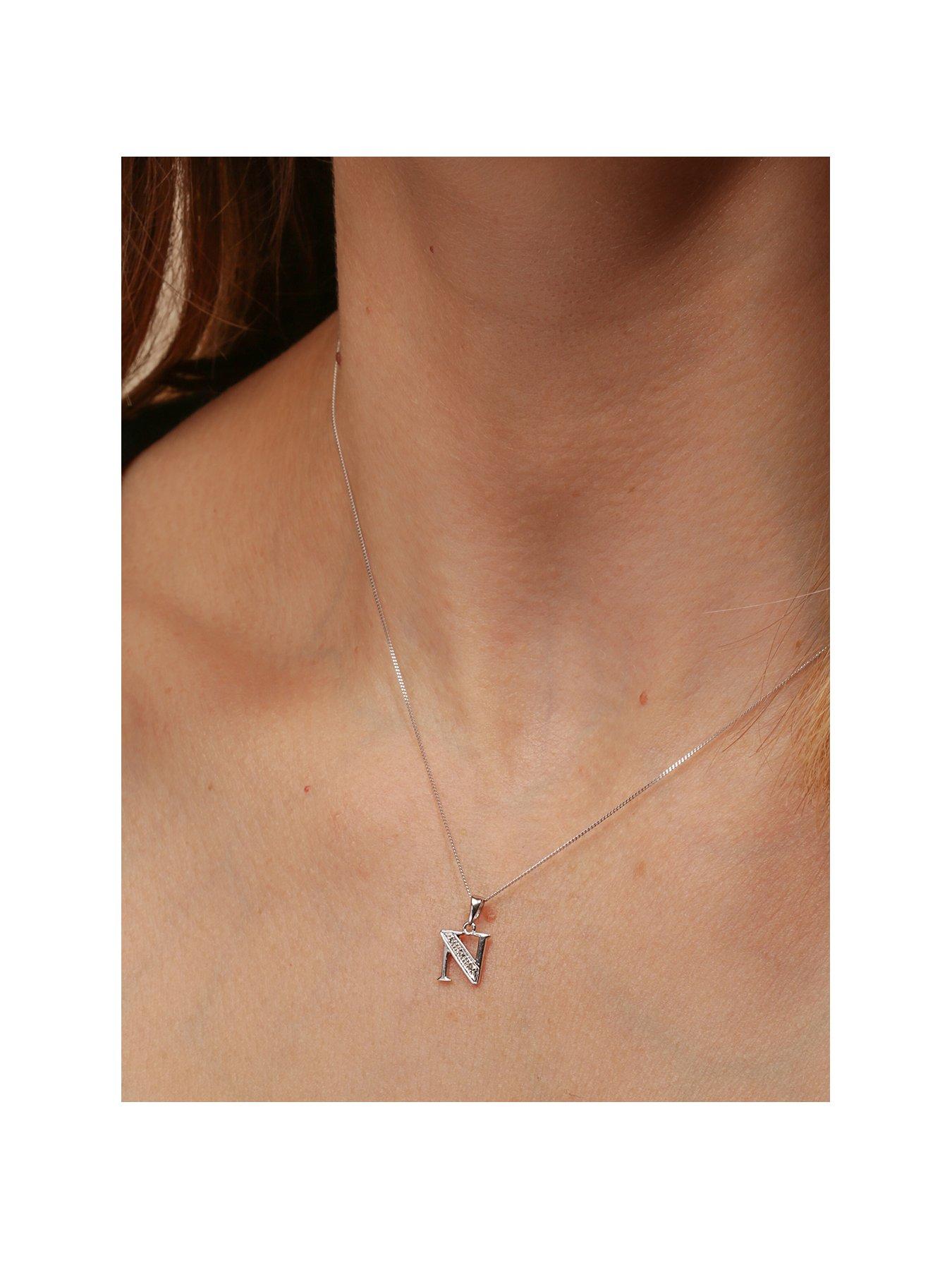 undefined 9ct White Gold Diamond Initial Pendant Necklace