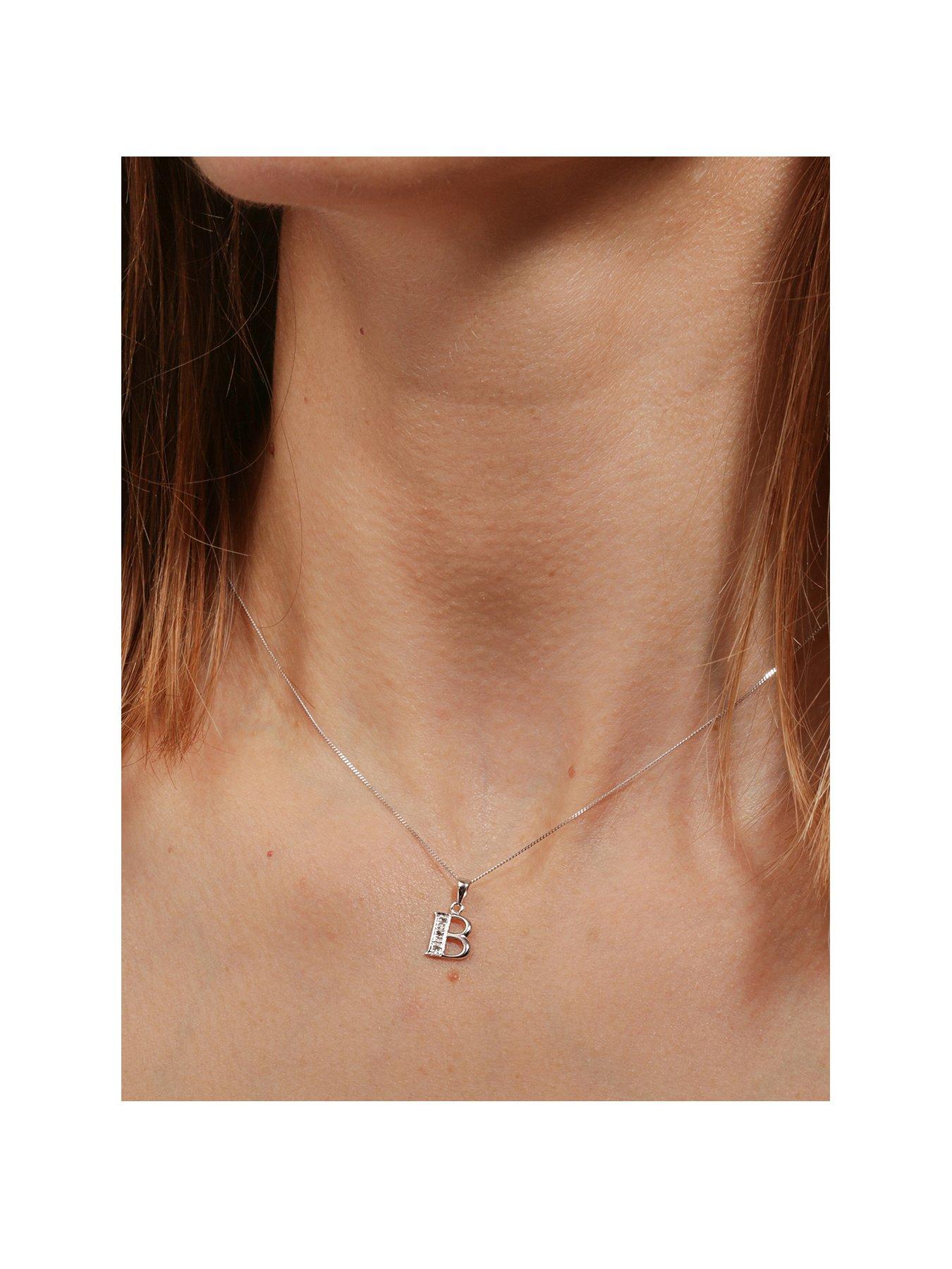 Love DIAMOND 9ct White Gold Diamond Initial Pendant Necklace