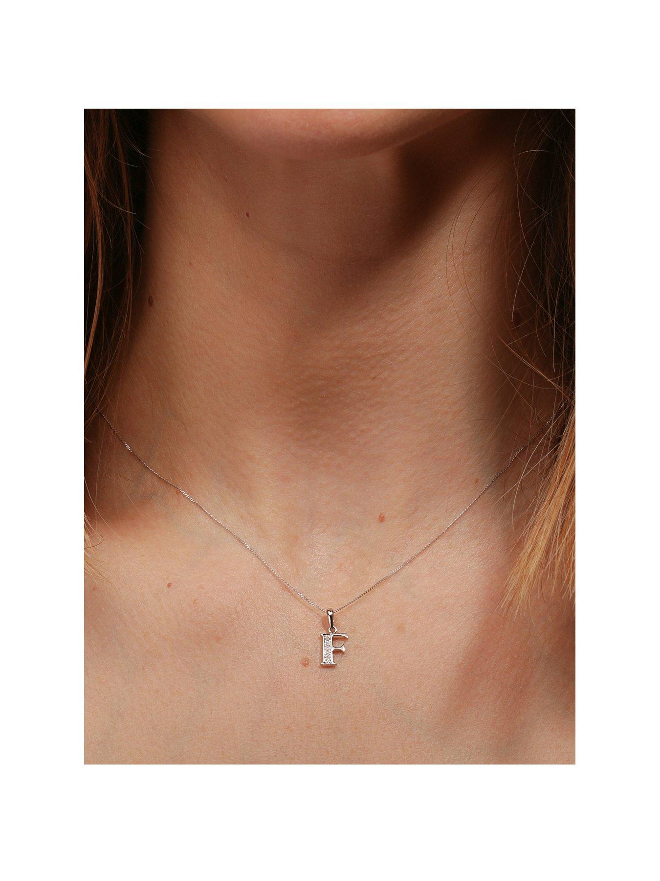undefined 9ct White Gold Diamond Initial Pendant Necklace
