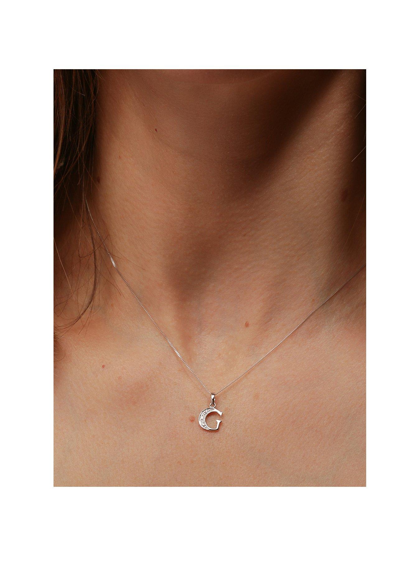 Love DIAMOND 9ct White Gold Diamond Initial Pendant Necklace