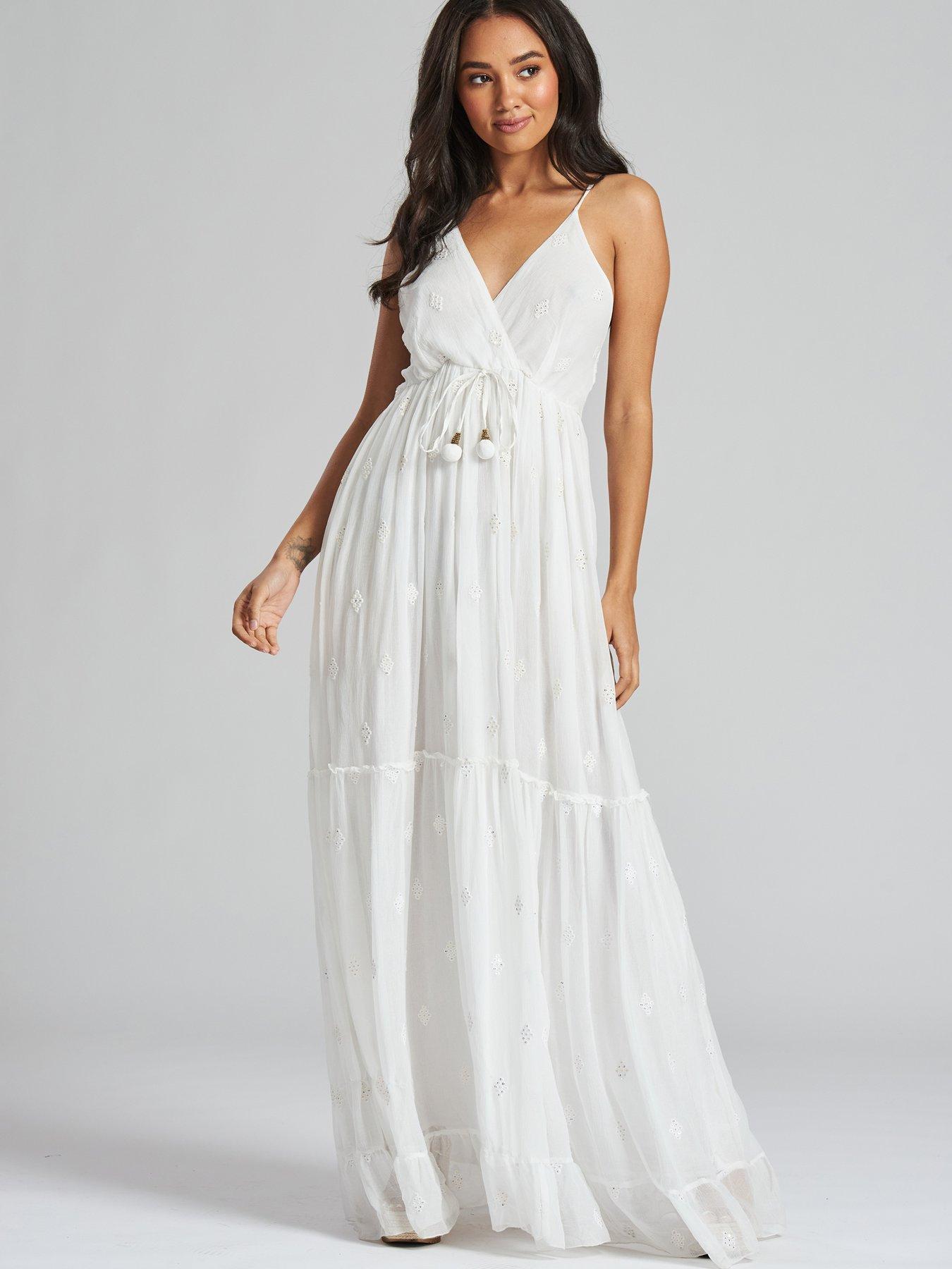 South Beach Sequin Detail Cami V Neck Maxi Dress - White | littlewoods.com