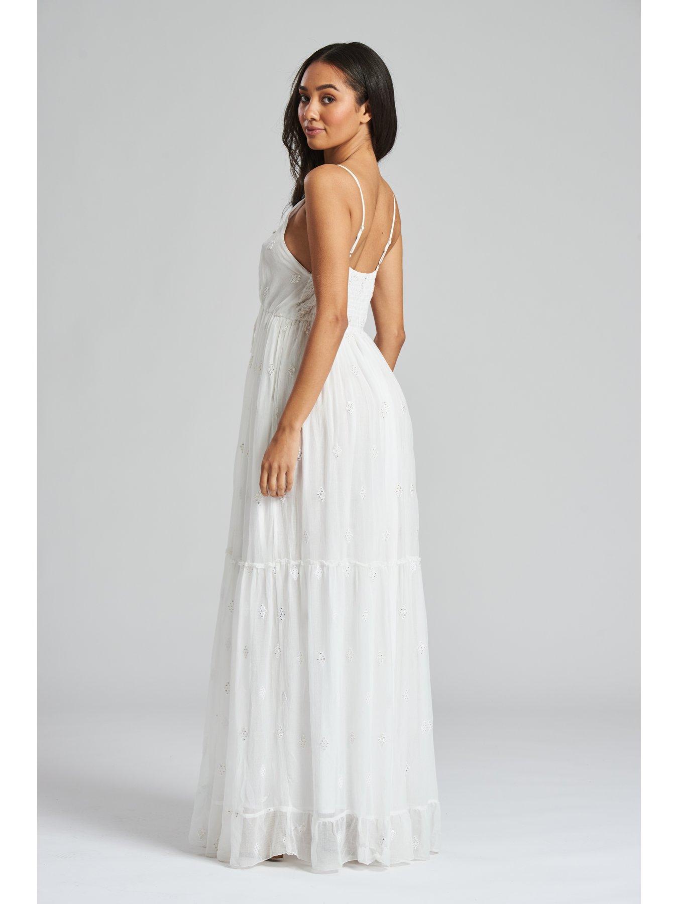 South Beach Sequin Detail Cami V Neck Maxi Dress - White | littlewoods.com