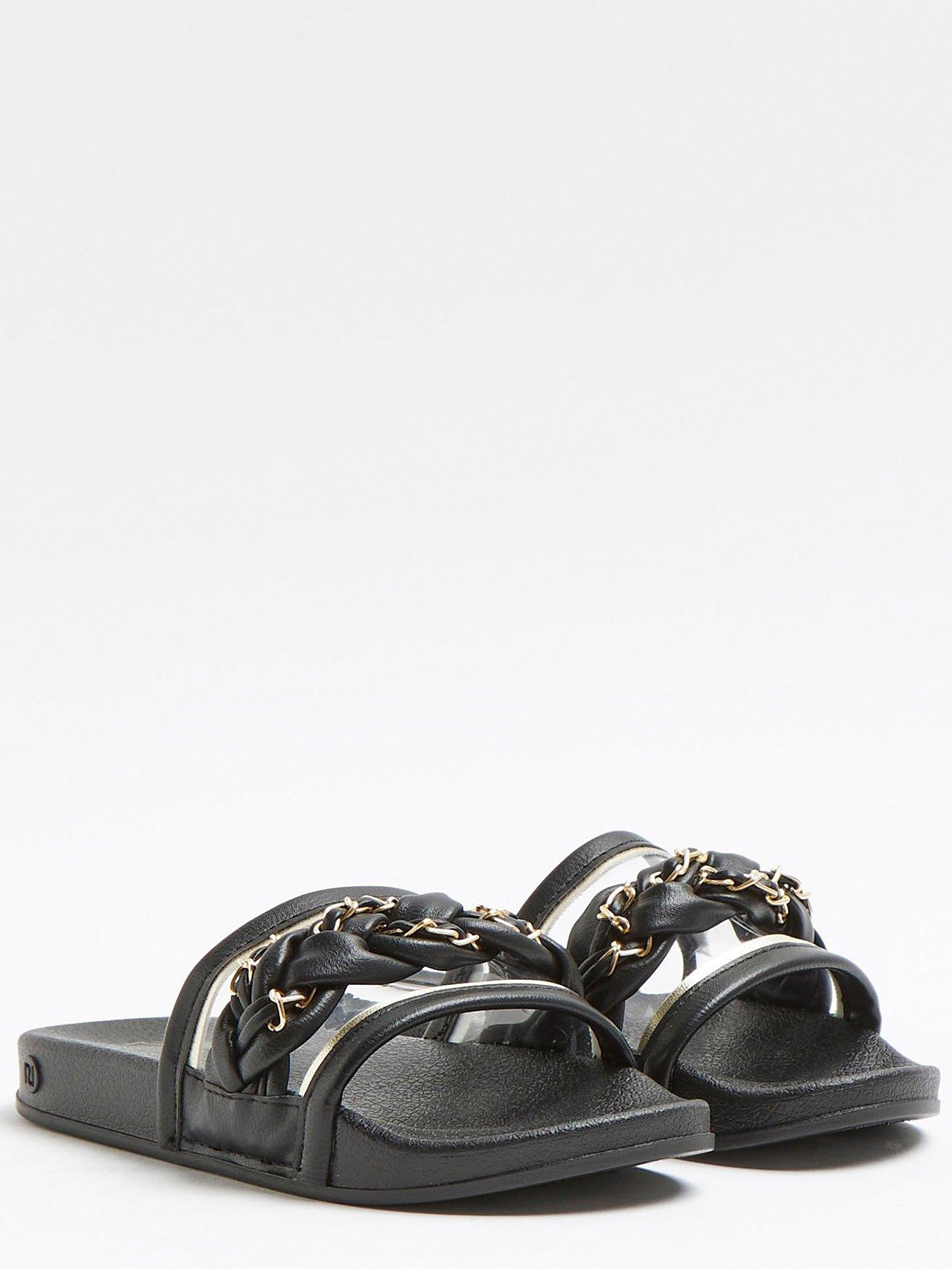 River Island Girls Plait Chain Sliders Black littlewoods