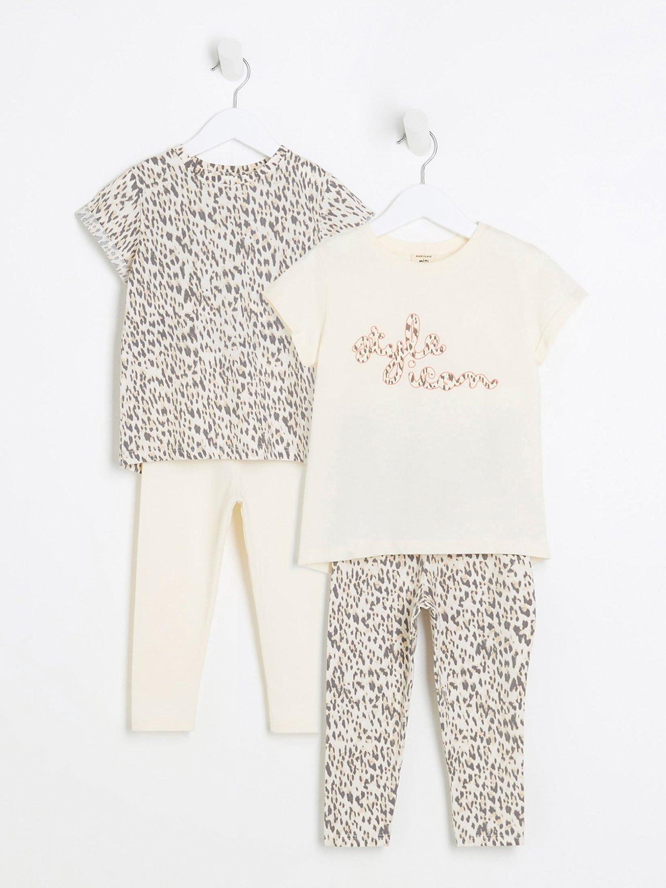 River Island Mini Mini Girl Animal Print Sets Multipack Beige