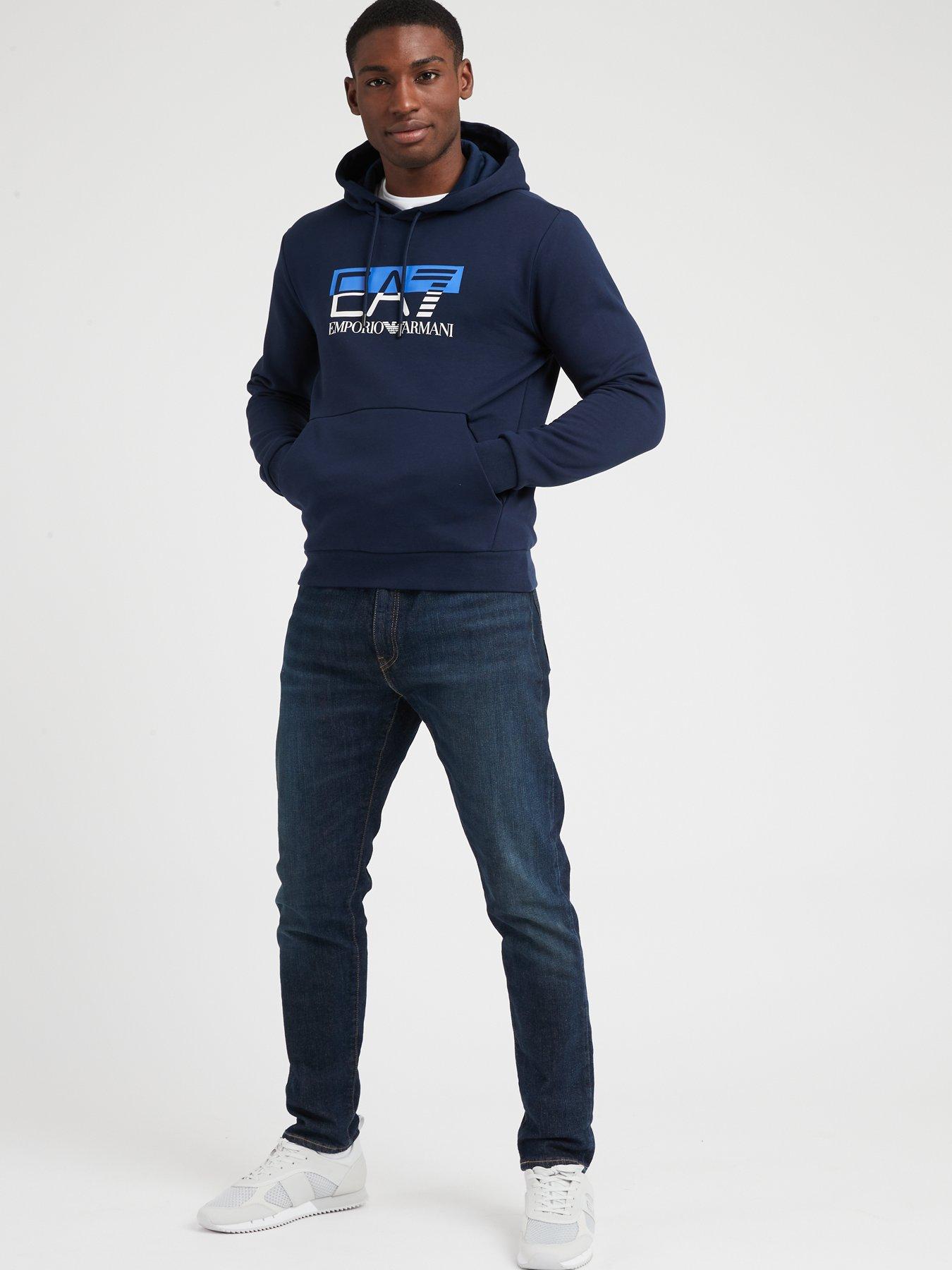 Two Tone Logo Overhead Hoodie Navy