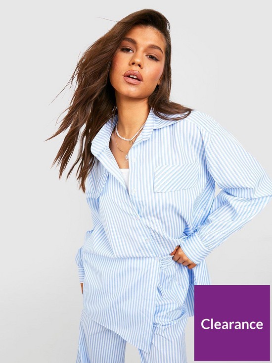 front image of boohoo-poplin-contrast-stripe-relaxed-fit-shirt-light-blue