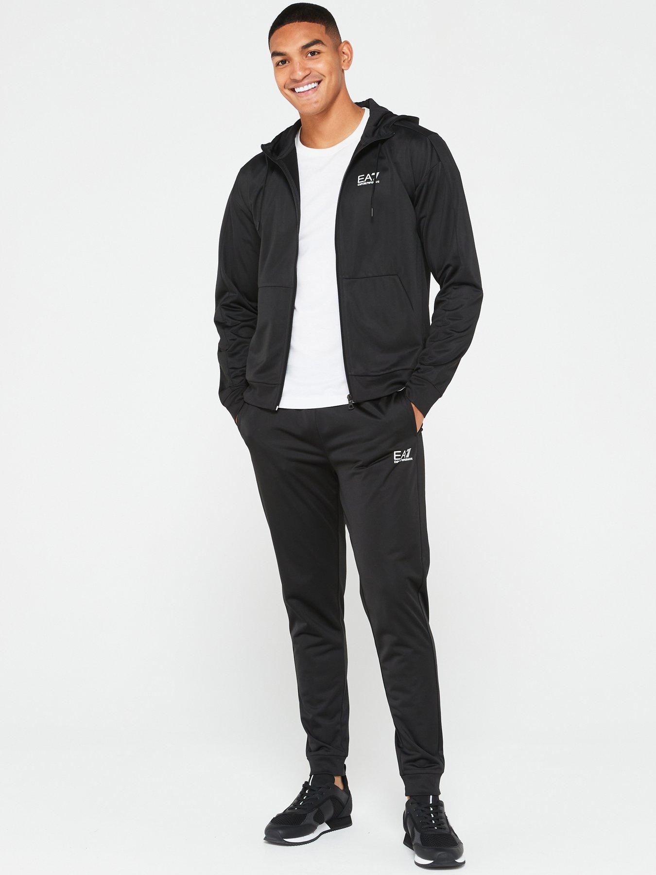 EA7 Emporio Armani Small Logo Hooded Tracksuit Black White