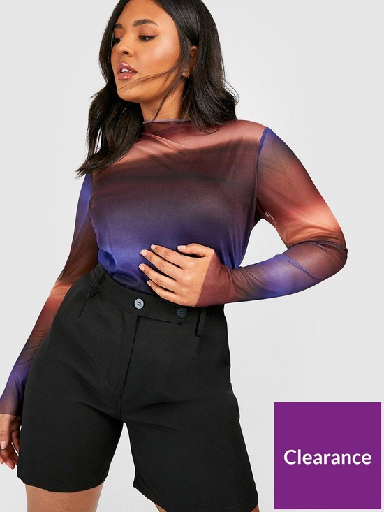front image of boohoo-plus-curve-ombre-mesh-crew-neck-top-purple