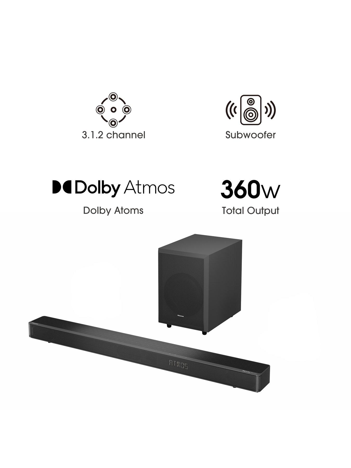  image of hisense-ax3120g-312-channel-360w-dolby-atmos-soundbar-with-wireless-subwoofer-and-up-firing-speakers