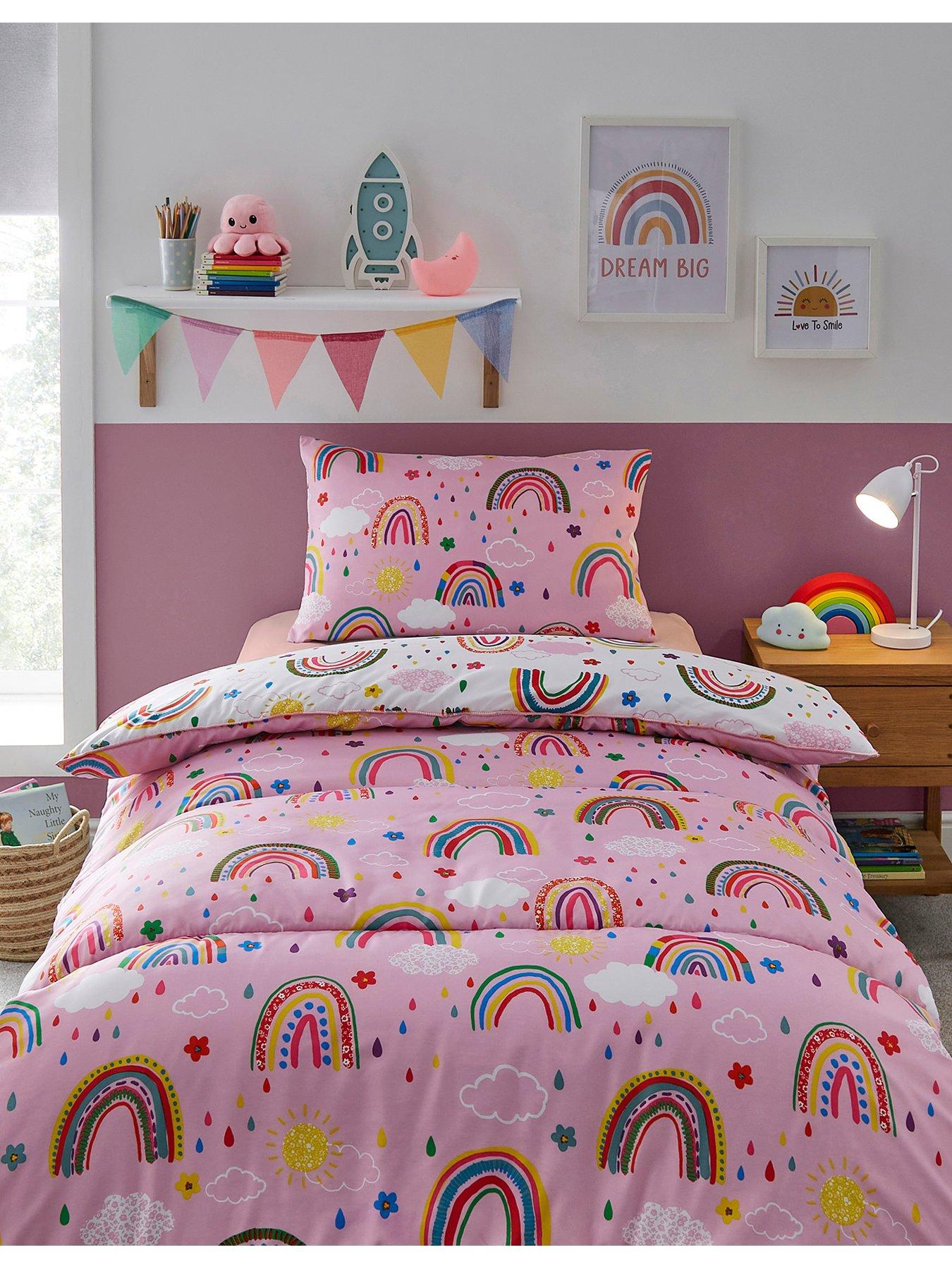 undefined Healthy Growth Coverless Single Duvet and Pillowcase Set - 9 Tog - Rainbow - Pink