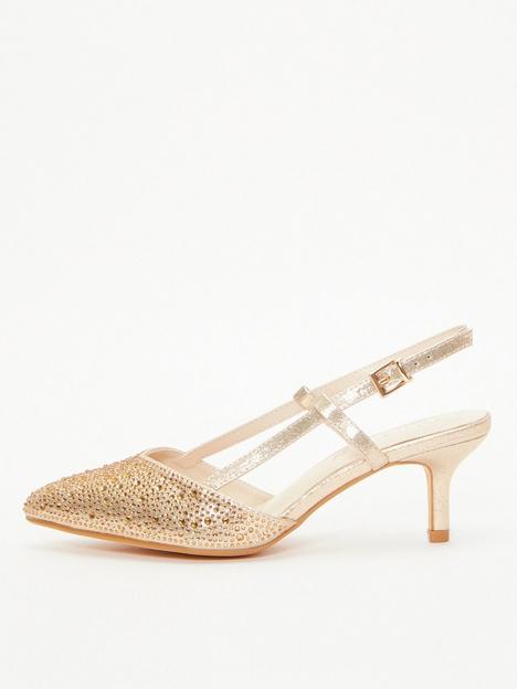 quiz-wide-fit-foil-low-court-heels-gold
