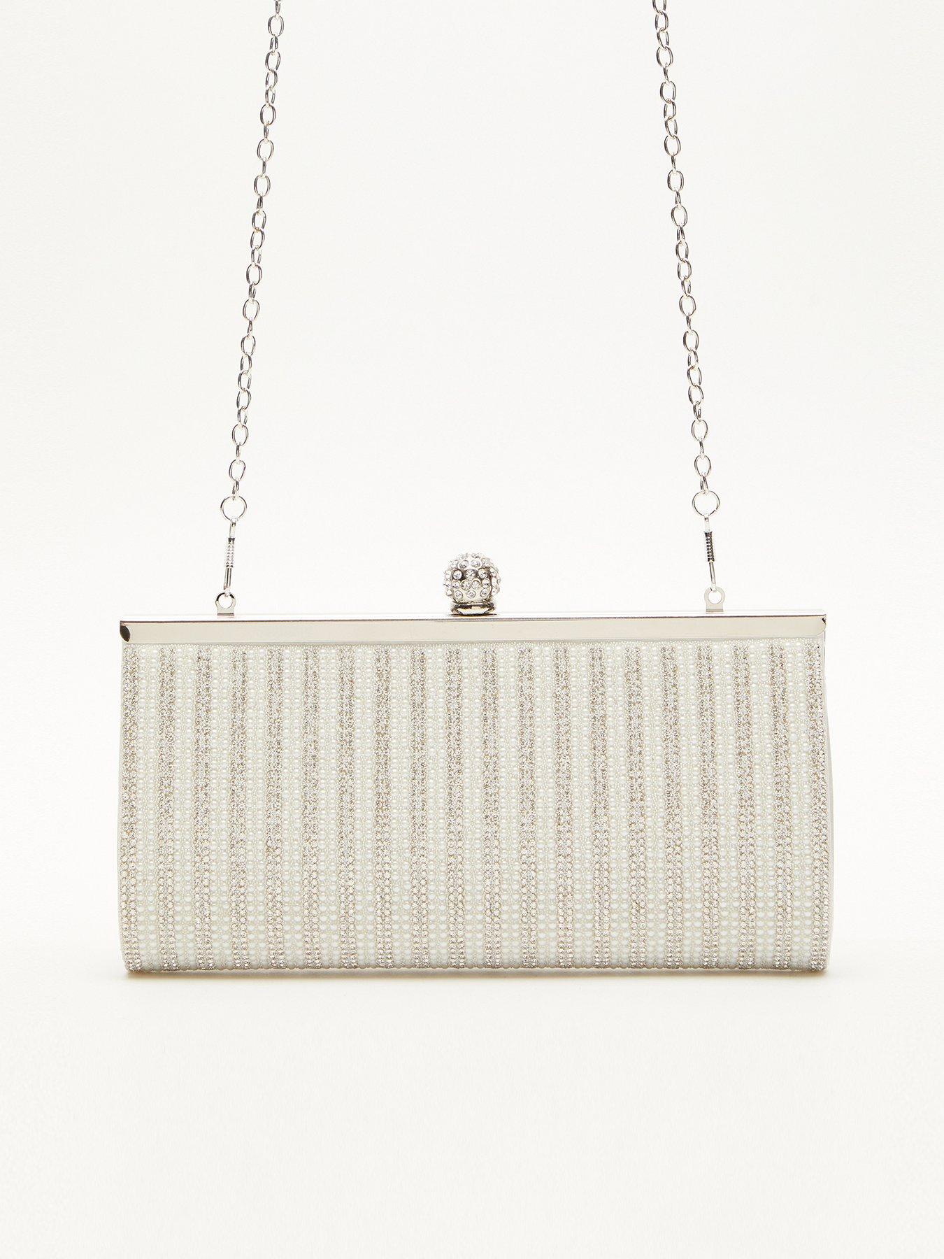 Quiz Stripe Diamante Clutch Bag