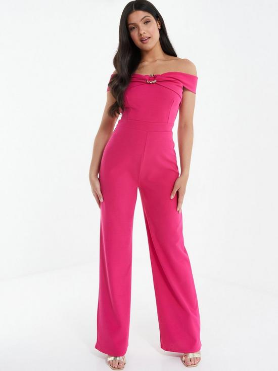 front image of quiz-bardot-palazzo-jumpsuit-pink