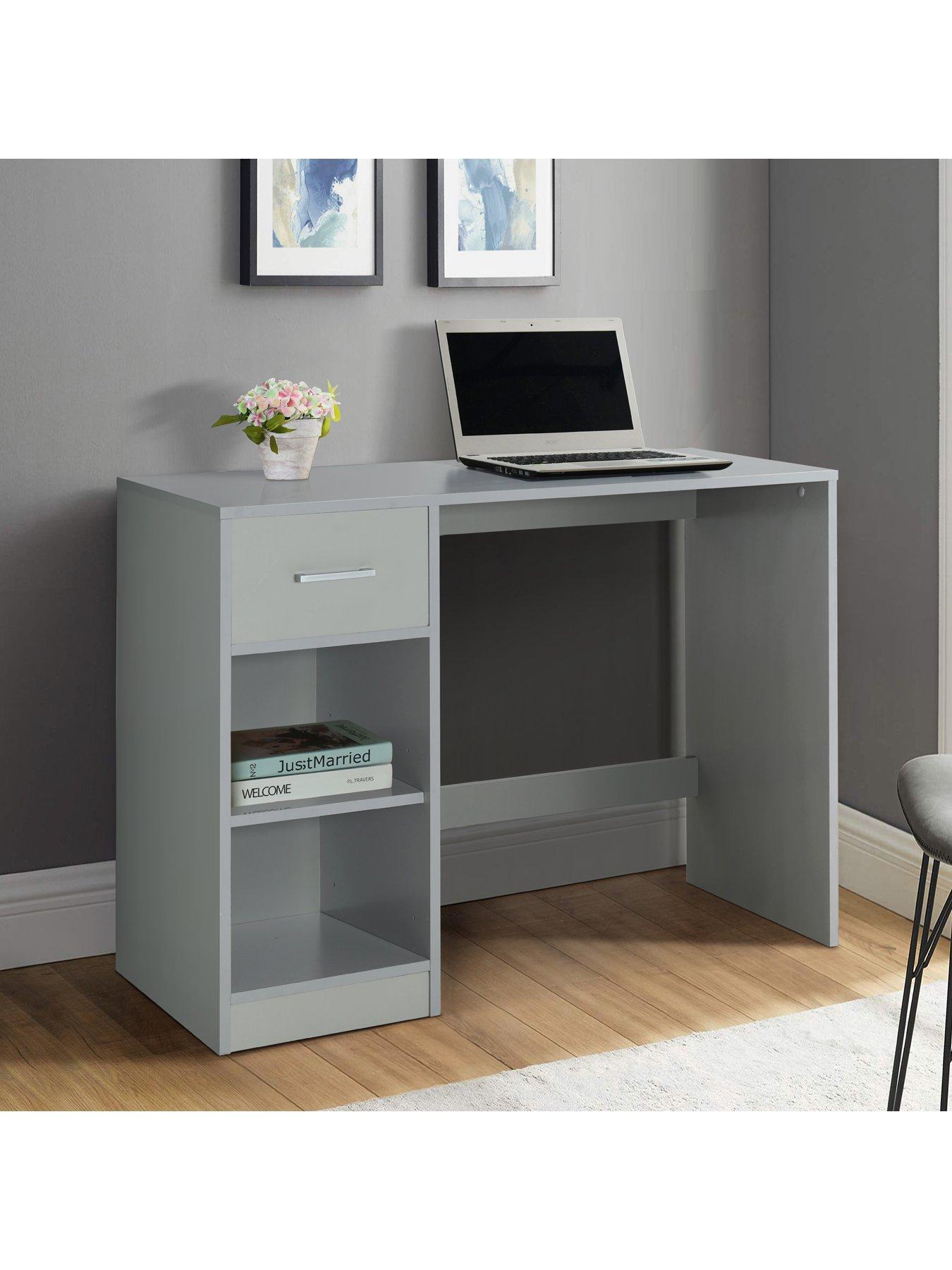 Grey desk with on sale drawers and shelves