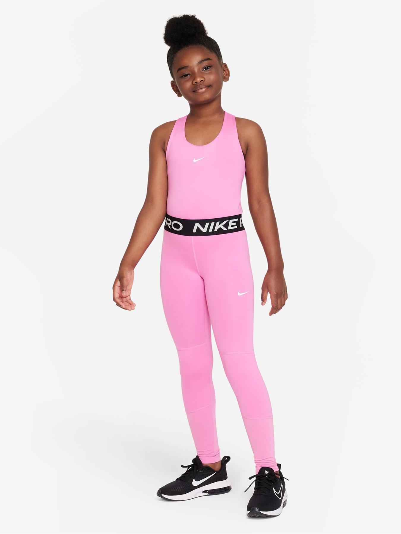 Nike Plus Pro 365 Leggings With Pink Waist Band In Black