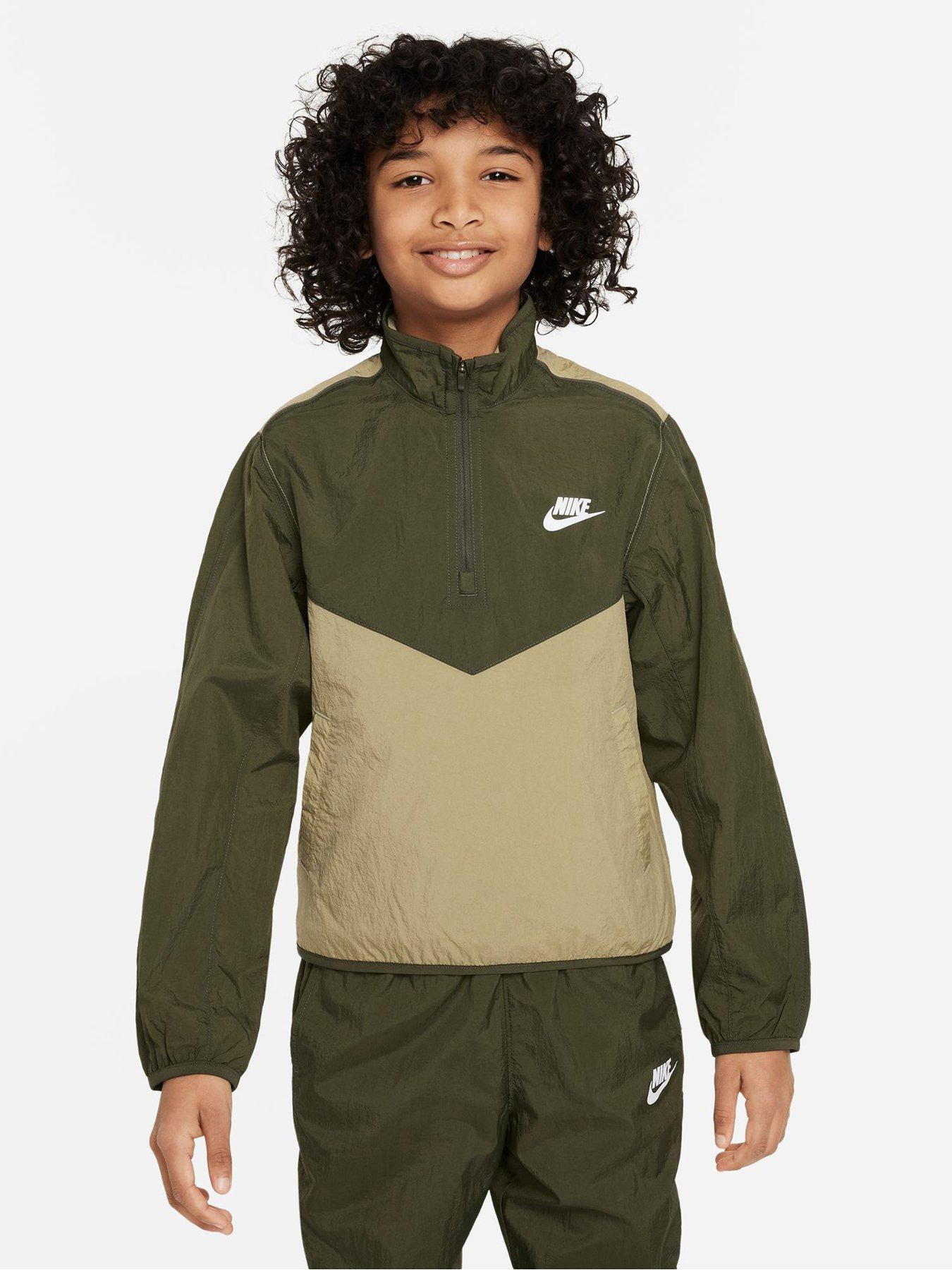 Nike Older Unisex Woven Quarter Zip Tracksuit - Khaki | littlewoods.com