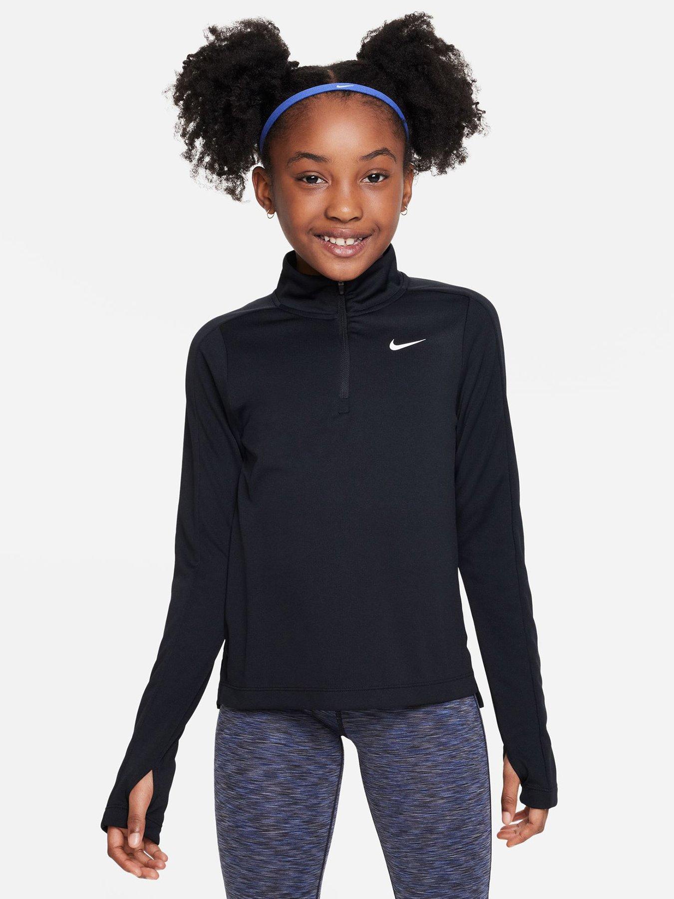 Nike Older Girls Dri fit Half Zip Long Sleeve Training Top Black