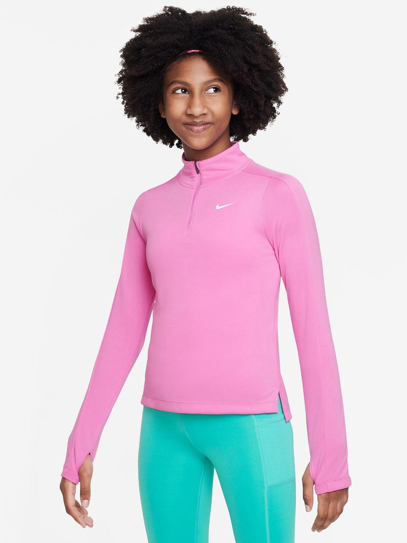 Nike Older Girls Dri-fit Half Zip Long Sleeve Training Top - Pink