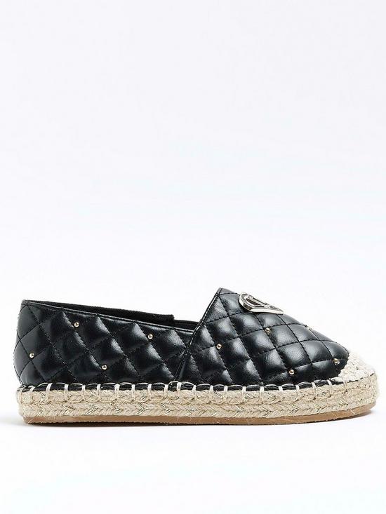 front image of river-island-girls-quilted-espadrille-shoes-black