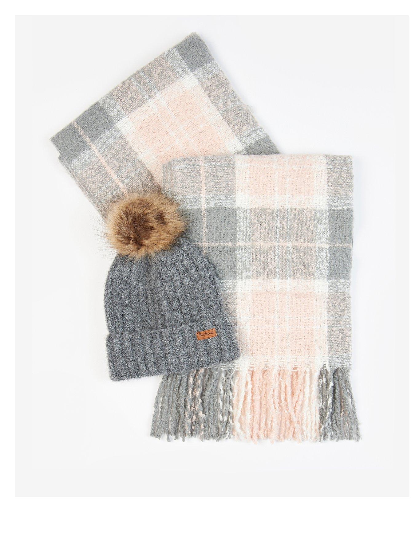 undefined Saltburn Beanie & Tartan Scarf Set - Grey Rose